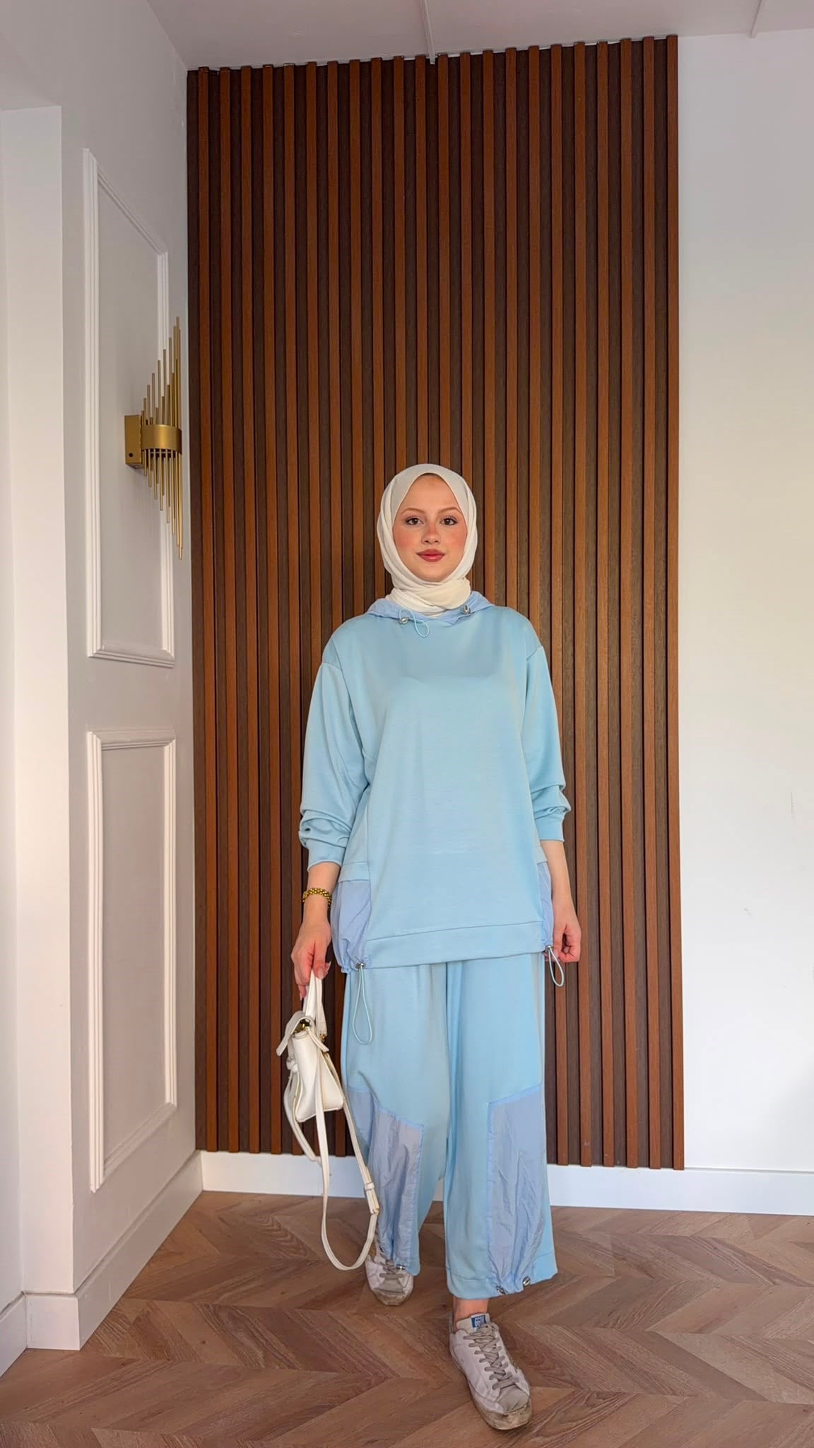 MEYSADESIGN PANTOLON TAKIM Visa Paraşüt Parçalı İkili Takım Bebe Mavisi