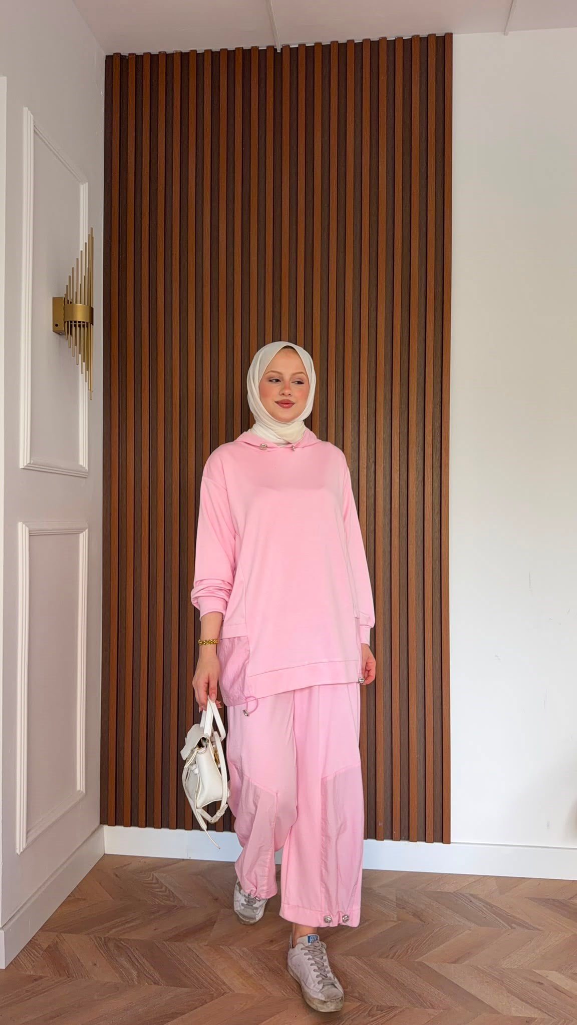MEYSADESIGN PANTOLON TAKIM Visa Paraşüt Parçalı İkili Takım Pembe