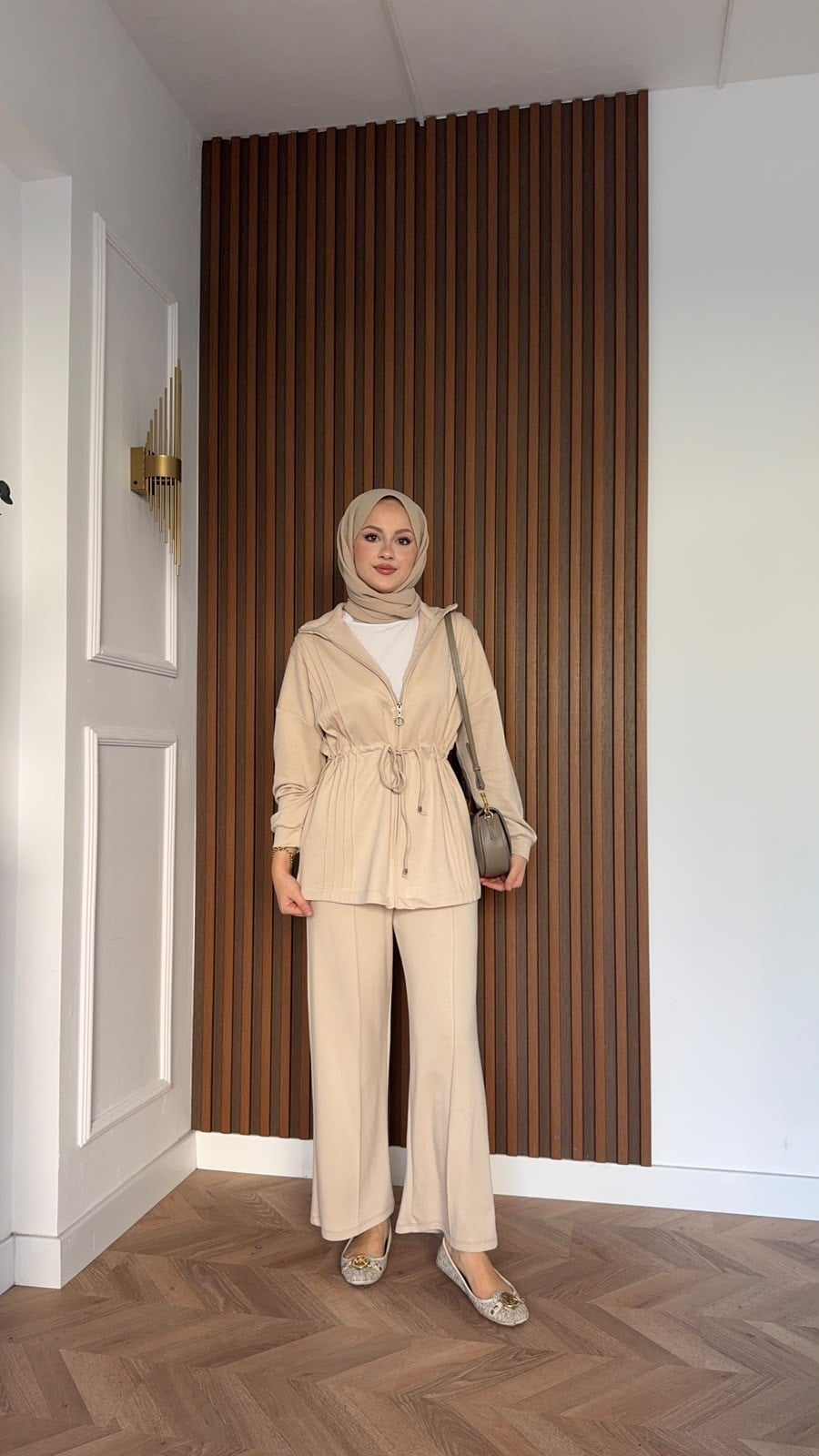 MEYSADESIGN PANTOLON TAKIM Yade İkili Eşofman Takım Bej