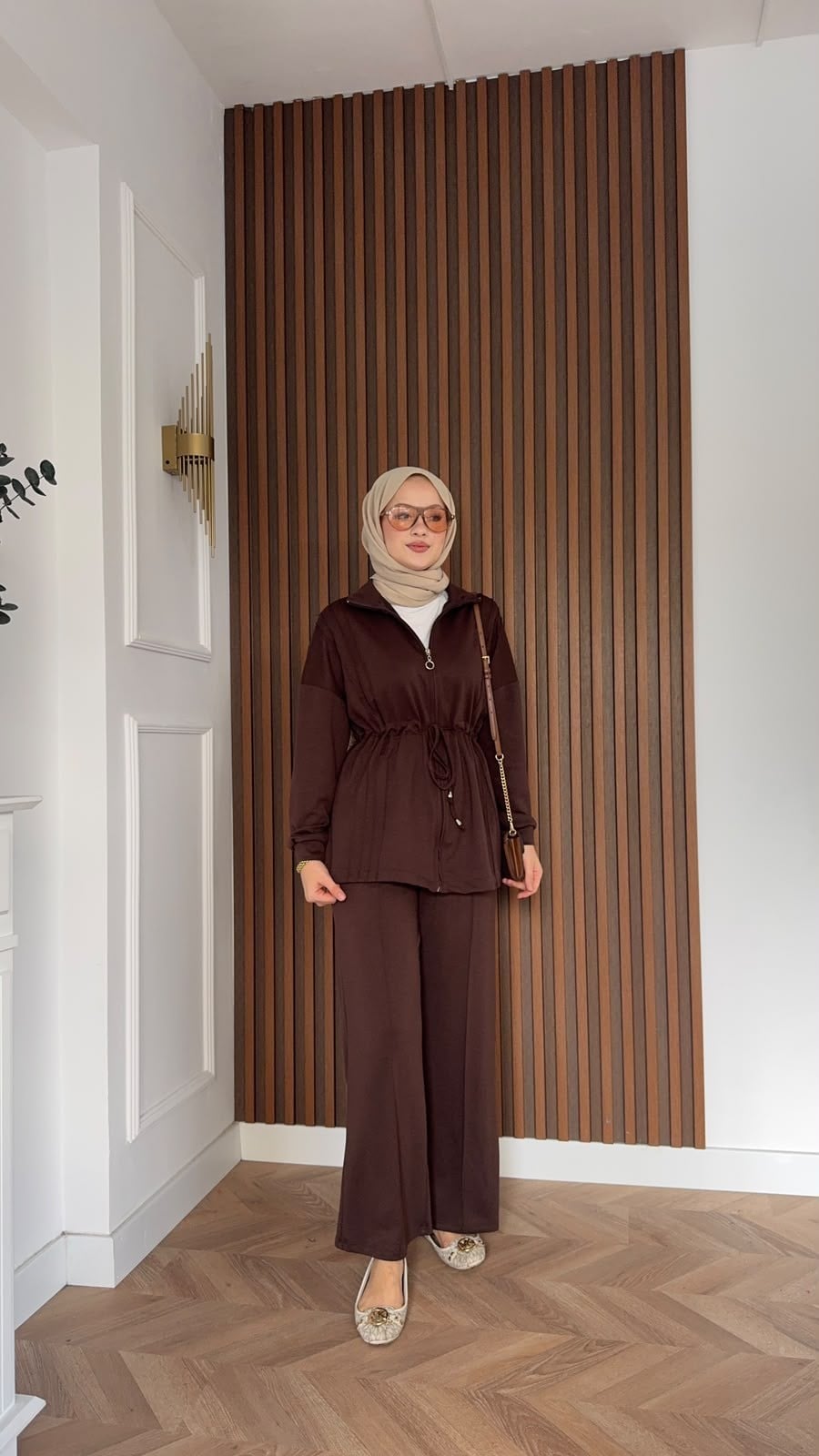 MEYSADESIGN PANTOLON TAKIM Yade İkili Eşofman Takım Acı Kahve