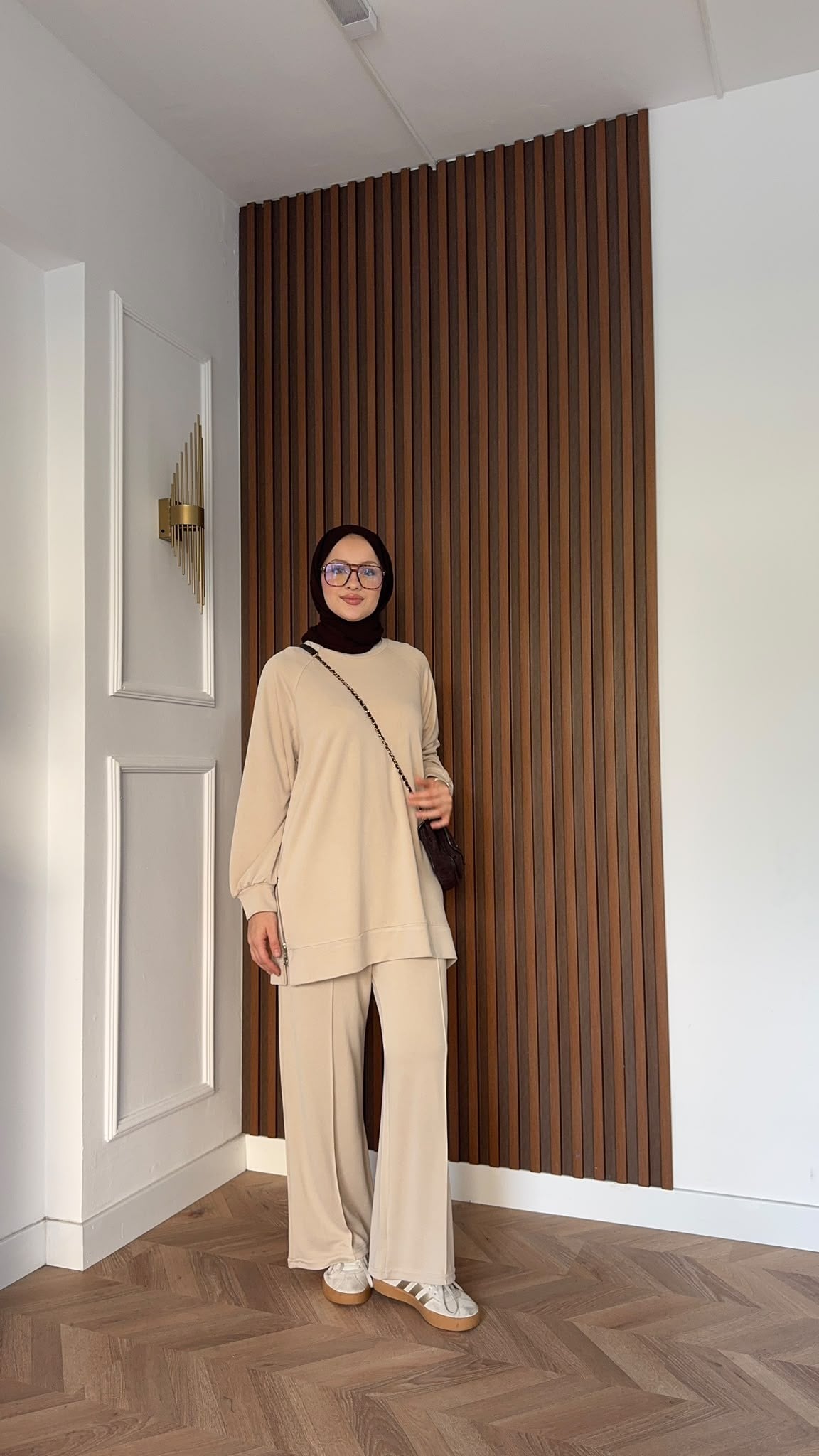 MEYSADESIGN PANTOLON TAKIM Yandan Fermuarlı Pike İkili Takım Bej