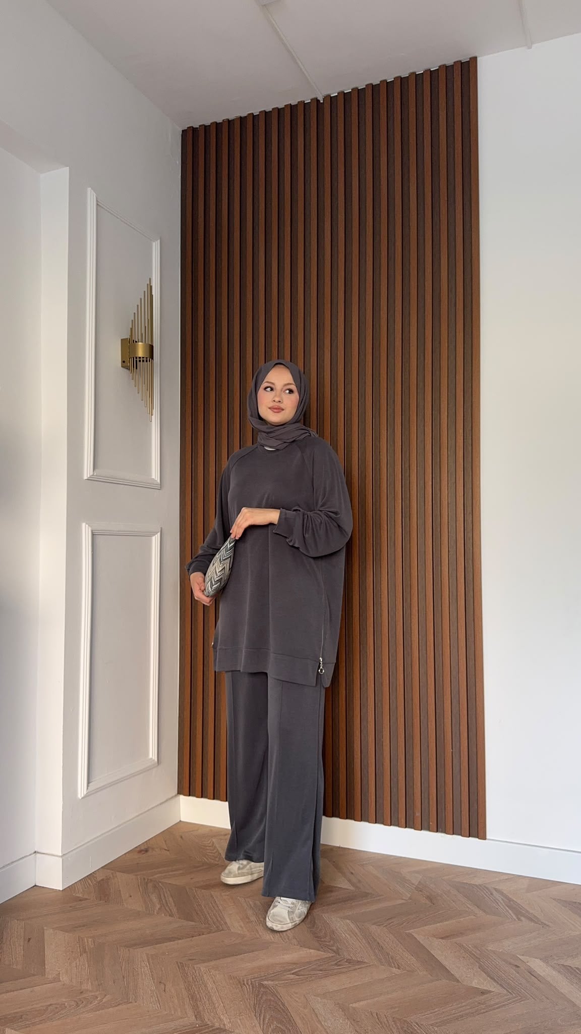MEYSADESIGN PANTOLON TAKIM Yandan Fermuarlı Pike İkili Takım Antrasit