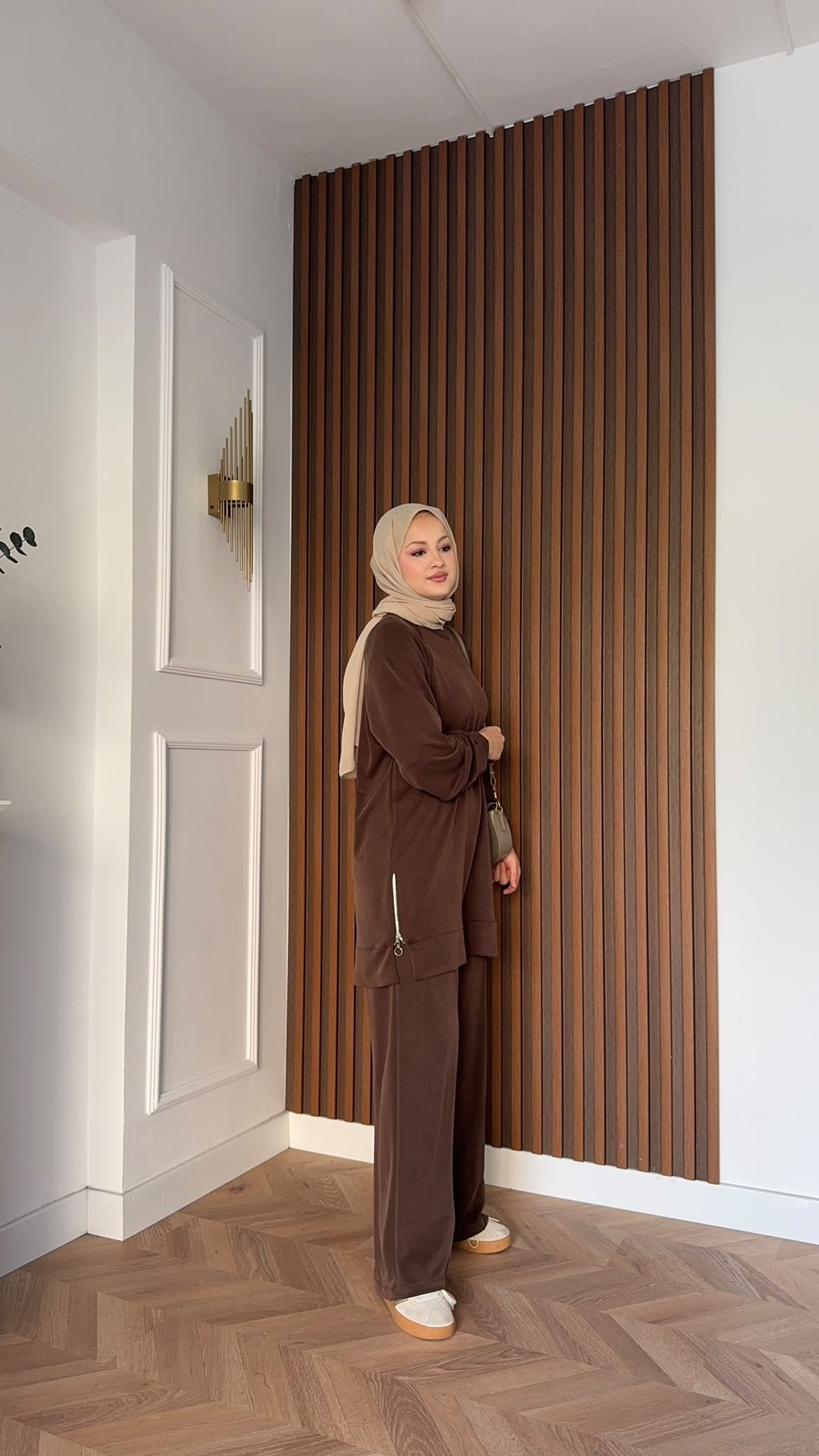 MEYSADESIGN PANTOLON TAKIM Yandan Fermuarlı Pike İkili Takım Acı Kahve