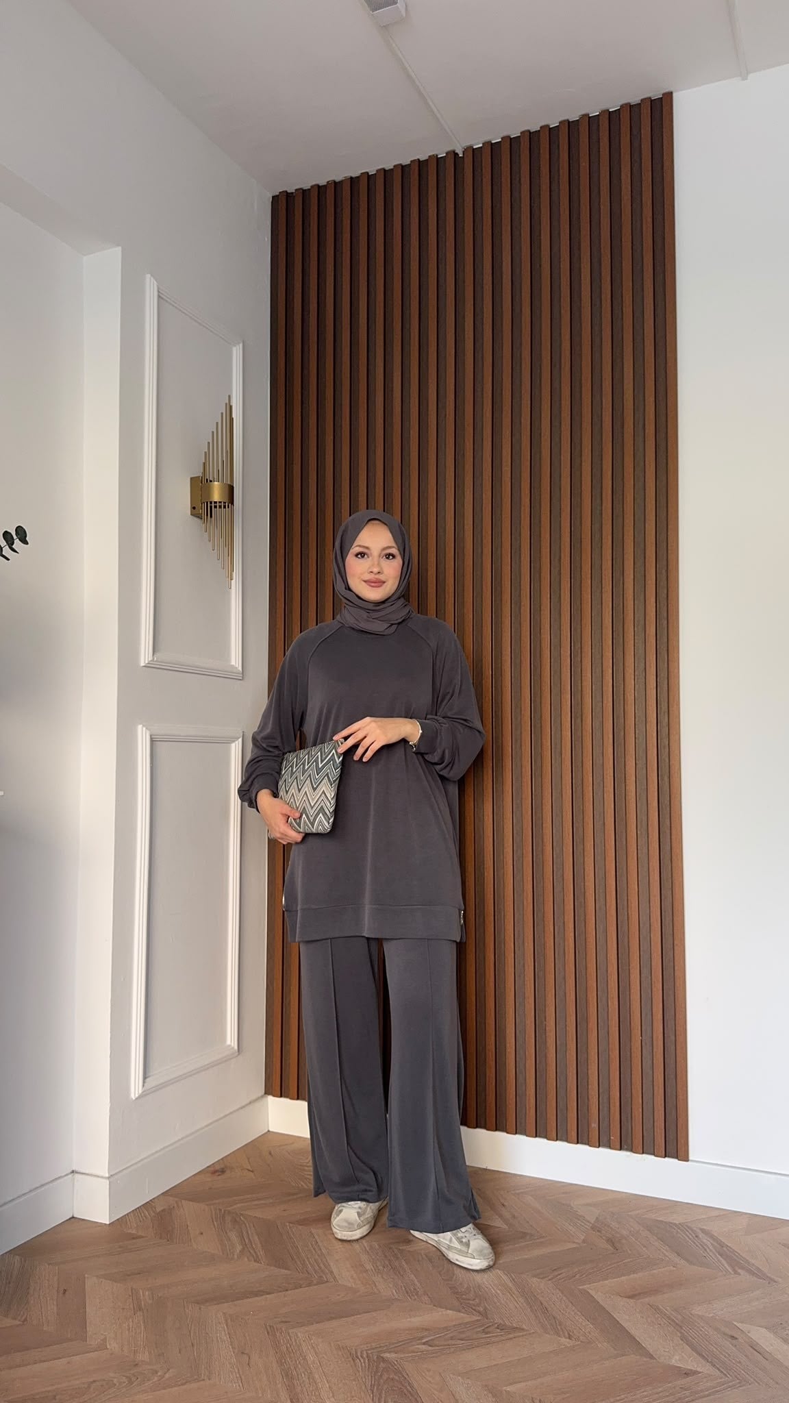 MEYSADESIGN PANTOLON TAKIM Yandan Fermuarlı Pike İkili Takım Antrasit