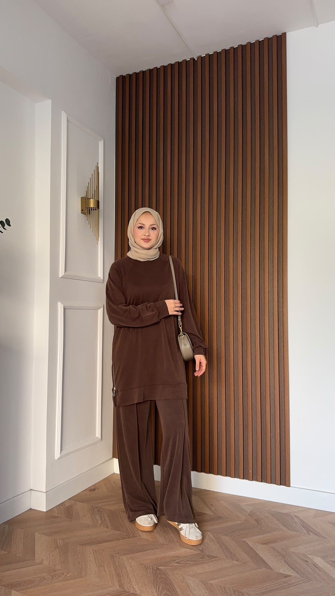 MEYSADESIGN PANTOLON TAKIM Yandan Fermuarlı Pike İkili Takım Acı Kahve