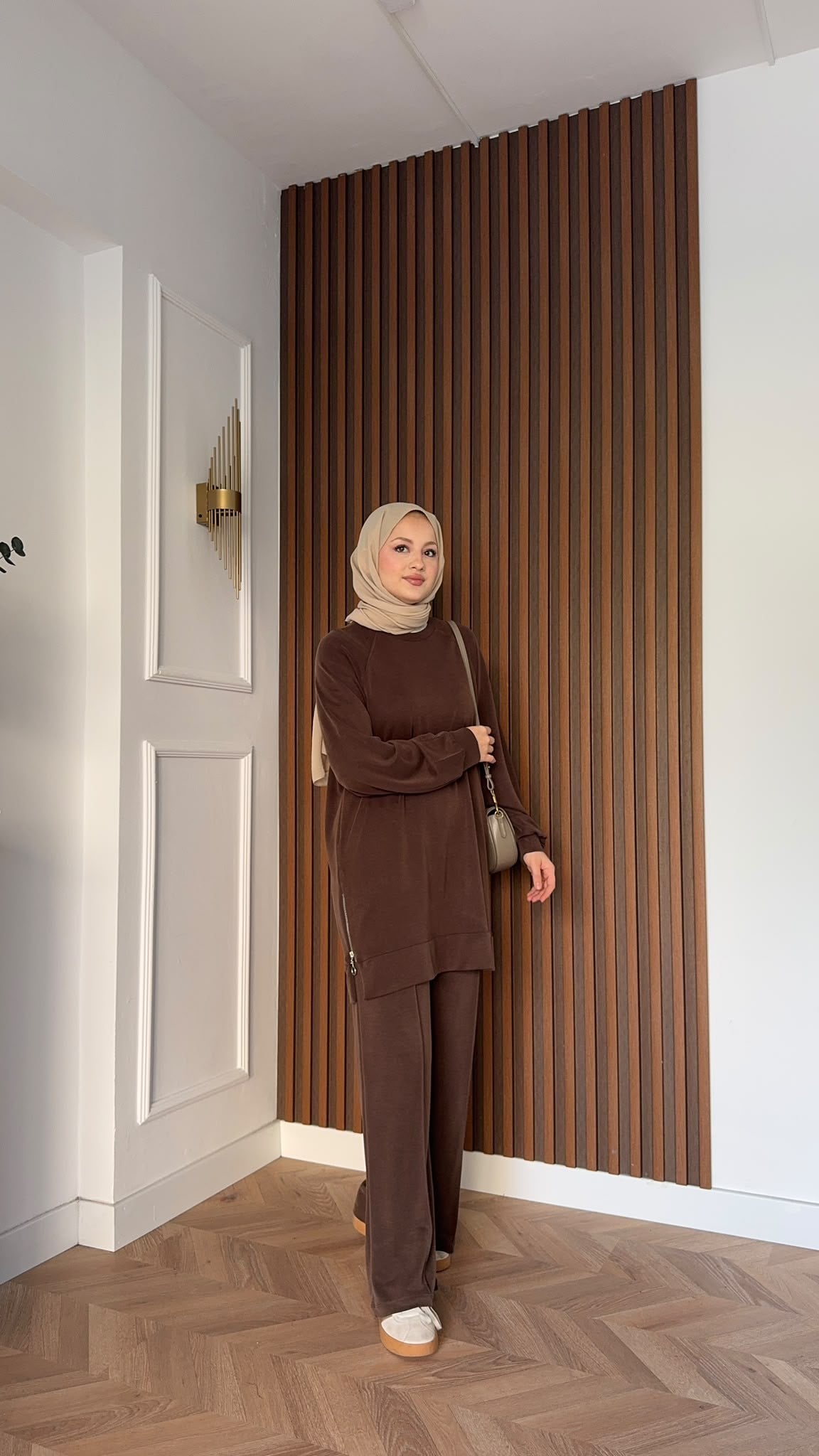 MEYSADESIGN PANTOLON TAKIM Yandan Fermuarlı Pike İkili Takım Acı Kahve