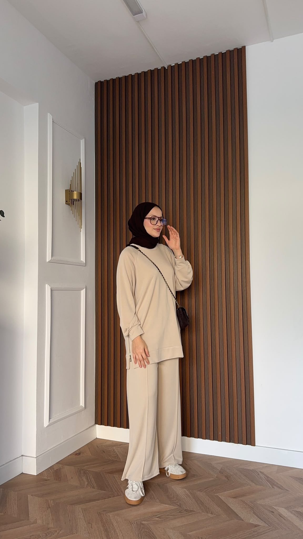 MEYSADESIGN PANTOLON TAKIM Yandan Fermuarlı Pike İkili Takım Bej