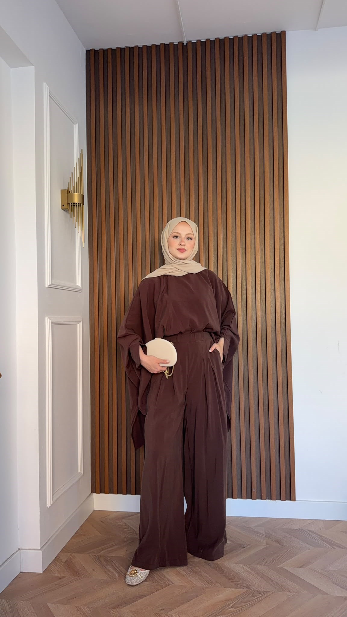 MEYSADESIGN PANTOLON TAKIM Yarasa Kol Tensel Takım Kahve