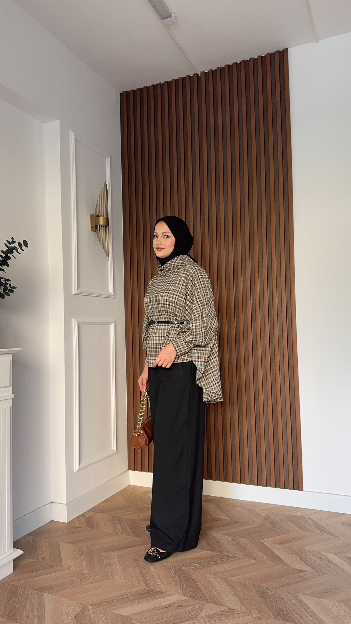MEYSADESIGN PANTOLON TAKIM Yarasa Kol Ekoseli Pantolonlu Takım Siyah Haki