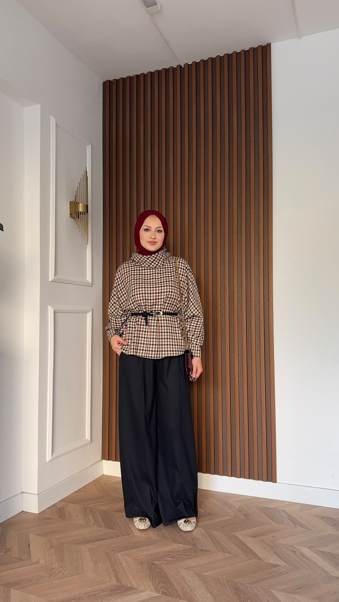 MEYSADESIGN PANTOLON TAKIM Yarasa Kol Ekoseli Pantolonlu Takım Bordo Lacivert