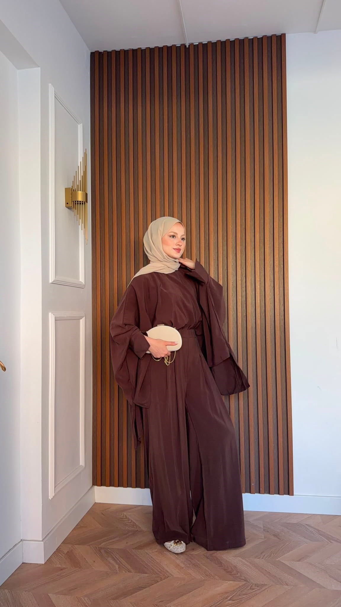 MEYSADESIGN PANTOLON TAKIM Yarasa Kol Tensel Takım Kahve