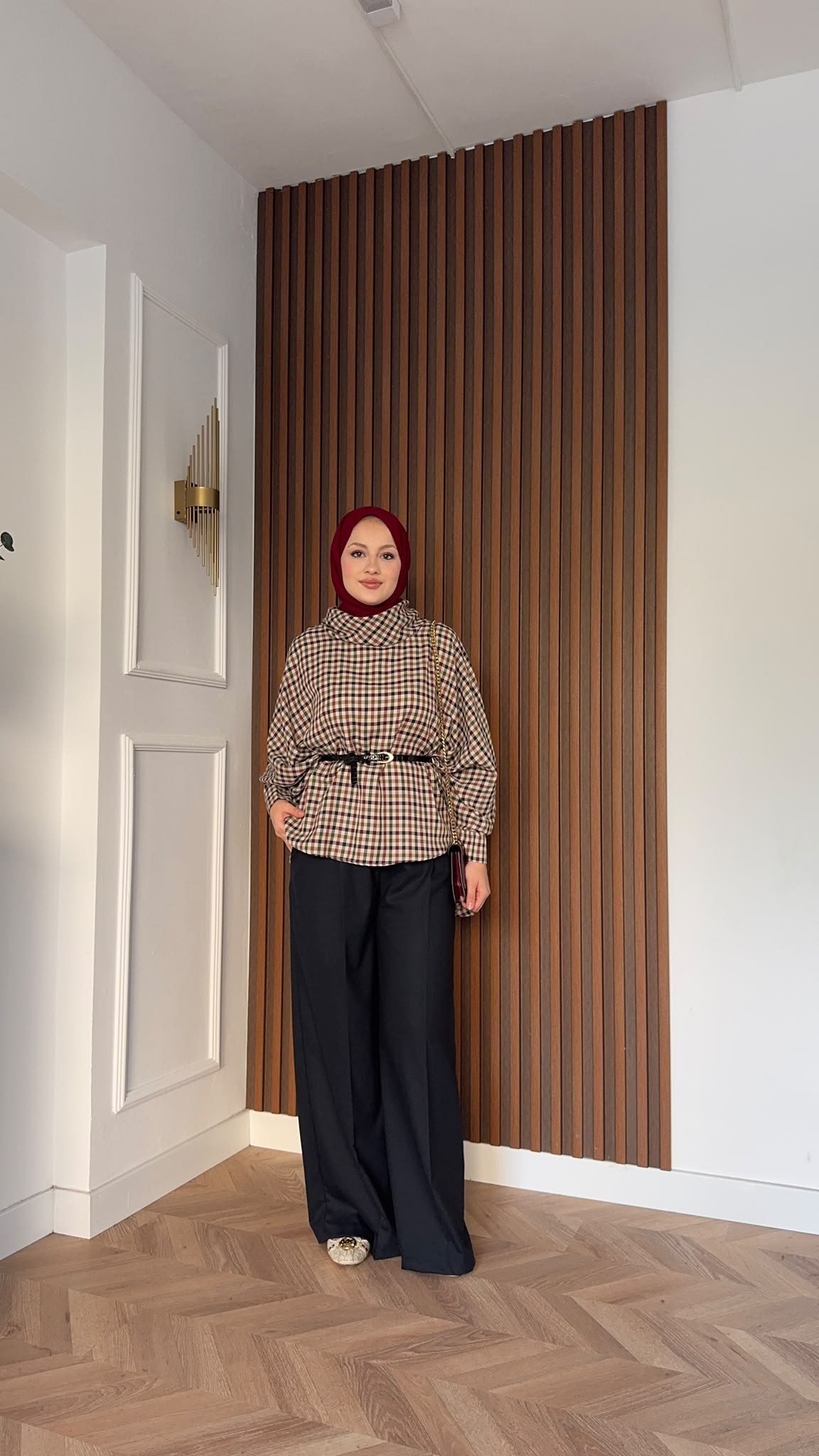 MEYSADESIGN PANTOLON TAKIM Yarasa Kol Ekoseli Pantolonlu Takım Bordo Lacivert