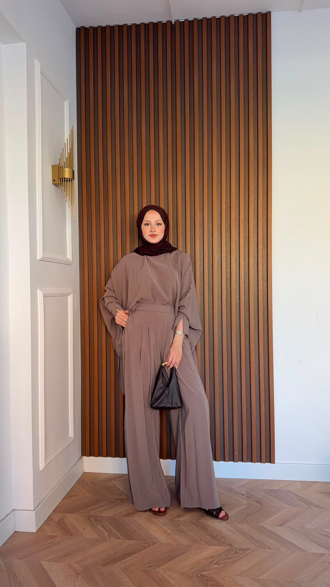 MEYSADESIGN PANTOLON TAKIM Yarasa Kol Tensel Takım Vizon