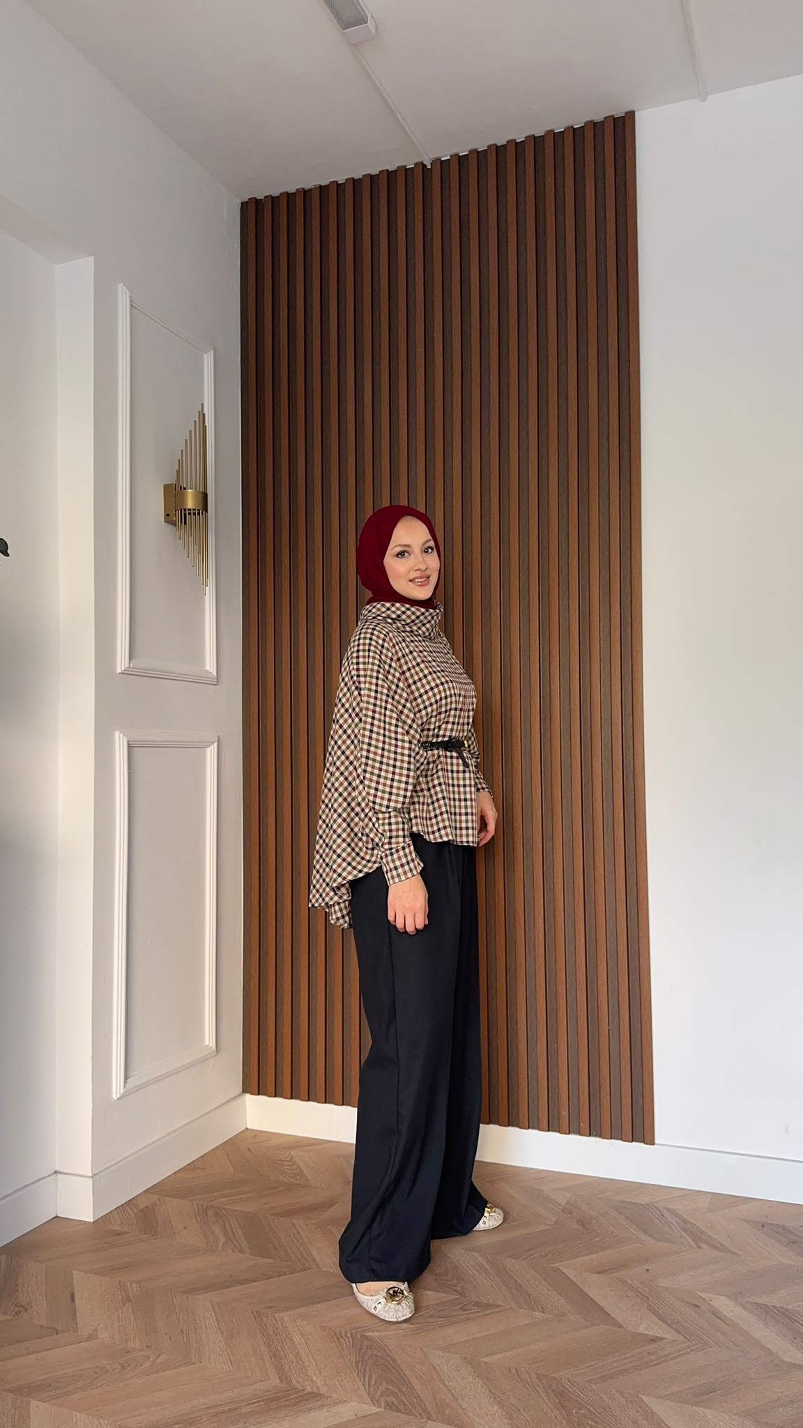 MEYSADESIGN PANTOLON TAKIM Yarasa Kol Ekoseli Pantolonlu Takım Bordo Lacivert
