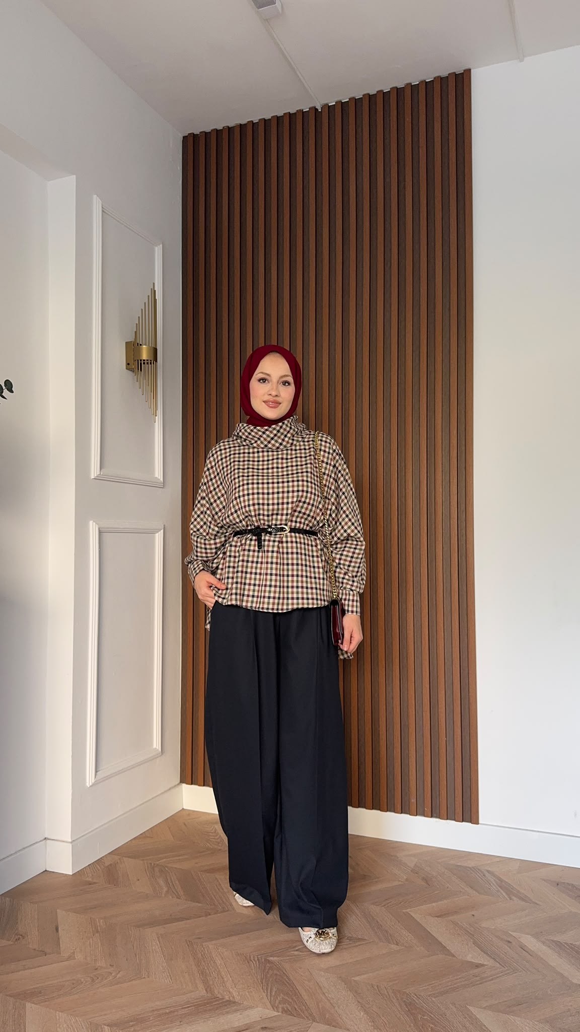 MEYSADESIGN PANTOLON TAKIM Yarasa Kol Ekoseli Pantolonlu Takım Bordo Lacivert