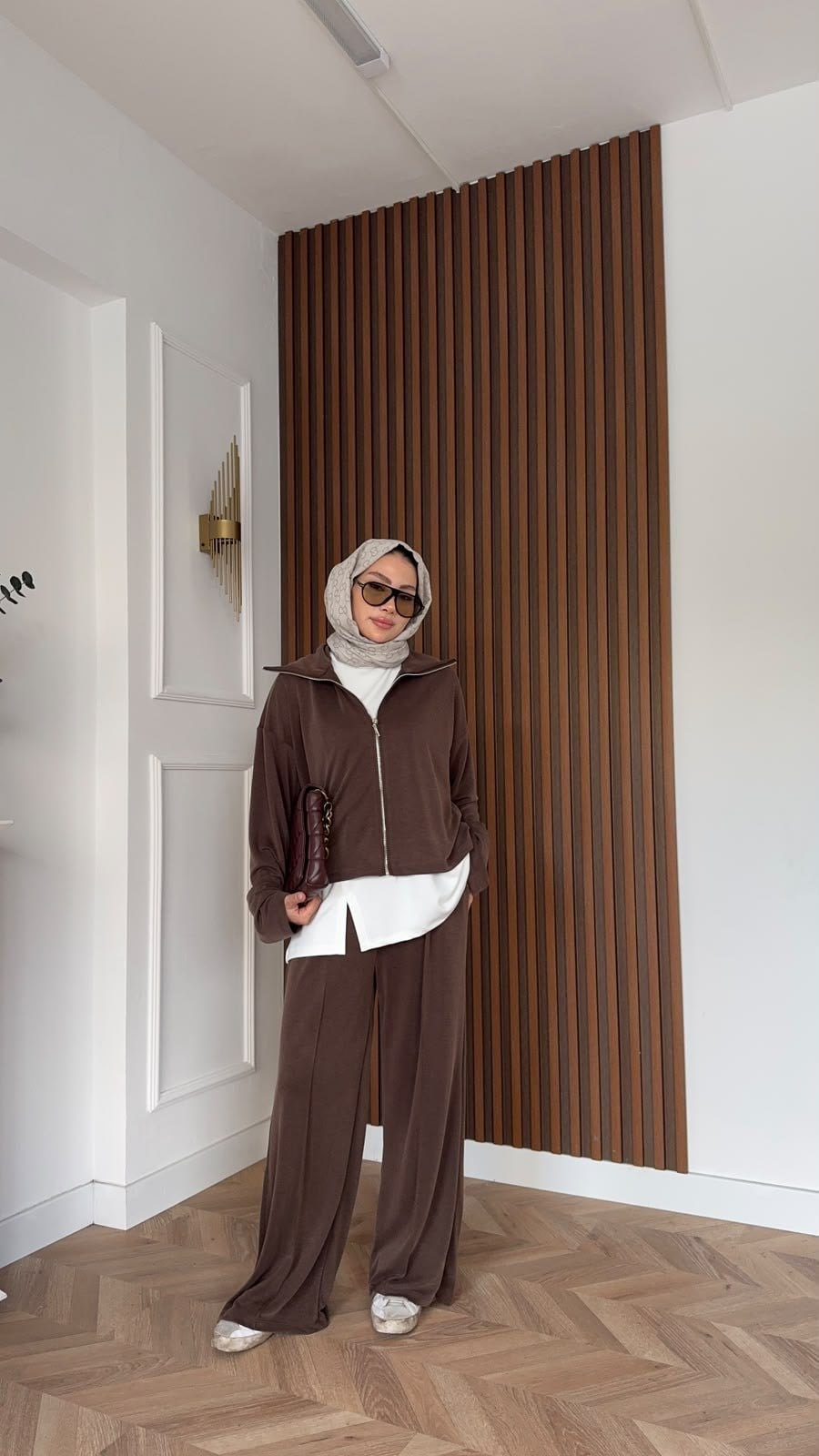 MEYSADESIGN PANTOLON TAKIM Yırtmac Detaylı Üçlü Eşofman Takım Acı Kahve