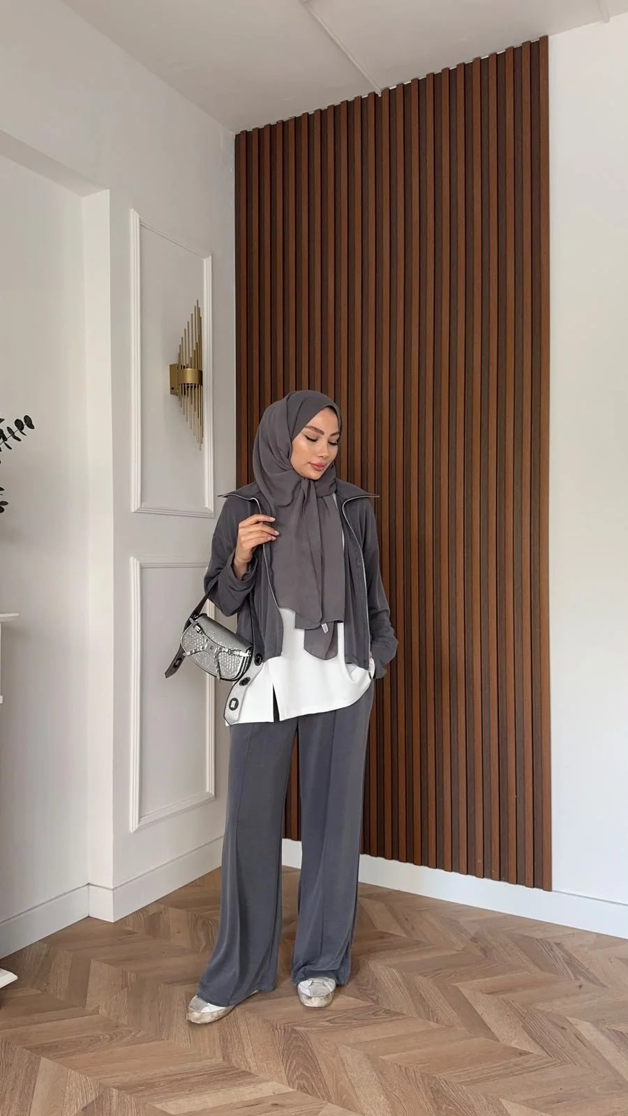 MEYSADESIGN PANTOLON TAKIM Yırtmac Detaylı Üçlü Eşofman Takım Gri