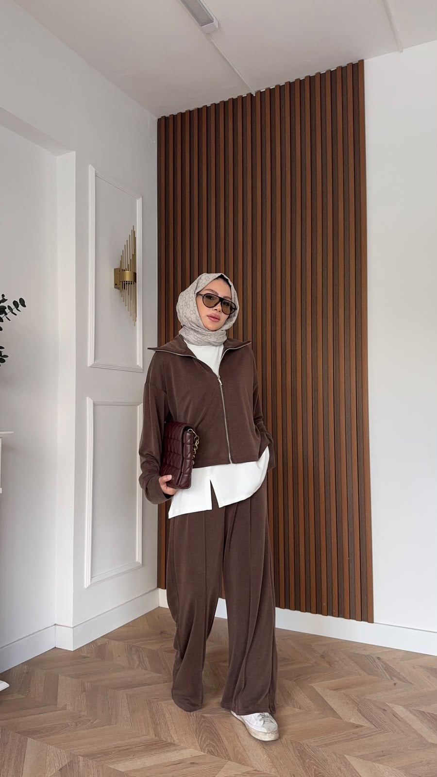 MEYSADESIGN PANTOLON TAKIM Yırtmac Detaylı Üçlü Eşofman Takım Acı Kahve