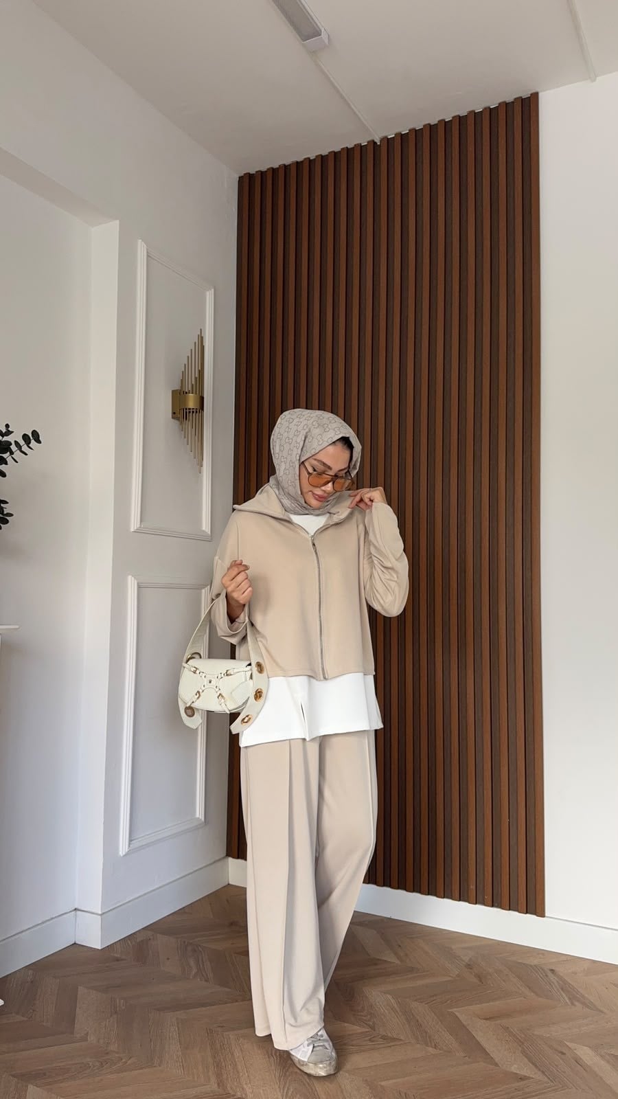 MEYSADESIGN PANTOLON TAKIM Yırtmac Detaylı Üçlü Eşofman Takım Bej