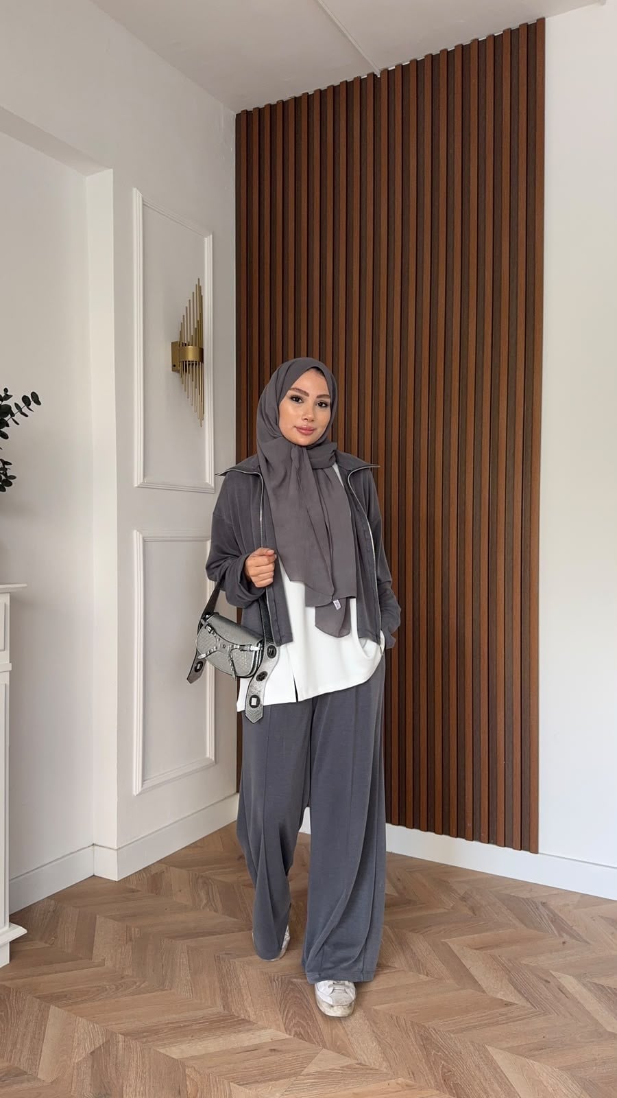 MEYSADESIGN PANTOLON TAKIM Yırtmac Detaylı Üçlü Eşofman Takım Gri