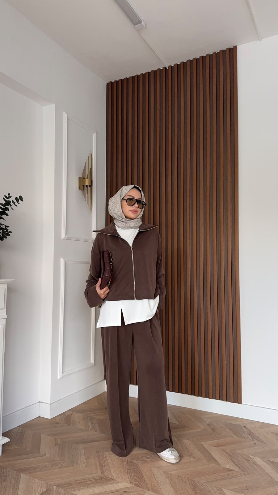 MEYSADESIGN PANTOLON TAKIM Yırtmac Detaylı Üçlü Eşofman Takım Acı Kahve