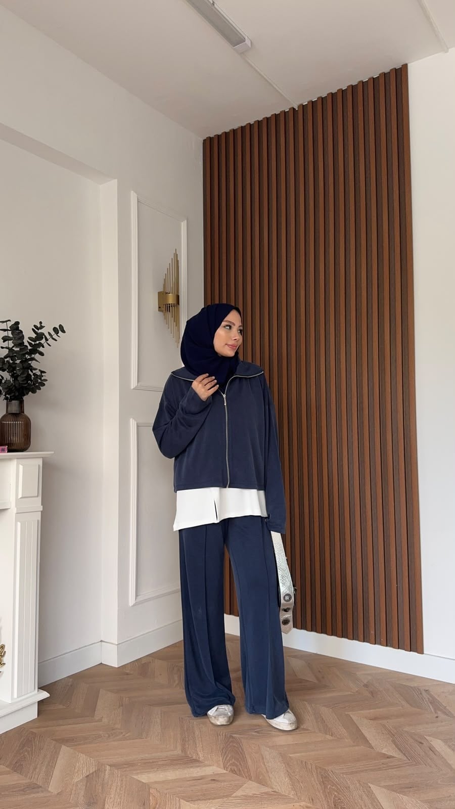 MEYSADESIGN PANTOLON TAKIM Yırtmac Detaylı Üçlü Eşofman Takım Lacivert