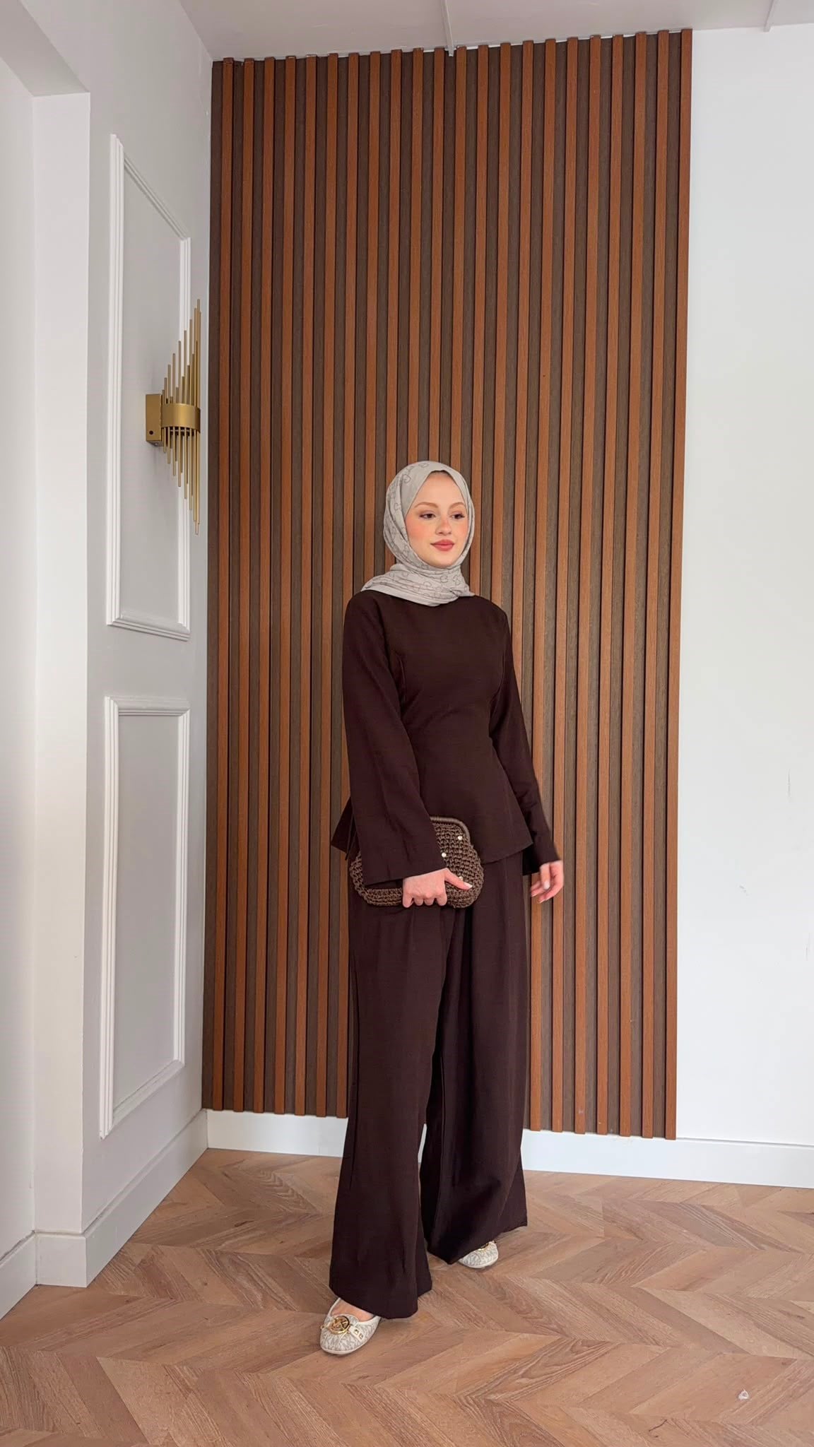 MEYSADESIGN PANTOLON TAKIM Yırtmaç Detaylı Keten Pantolonlu Takım Acı Kahve