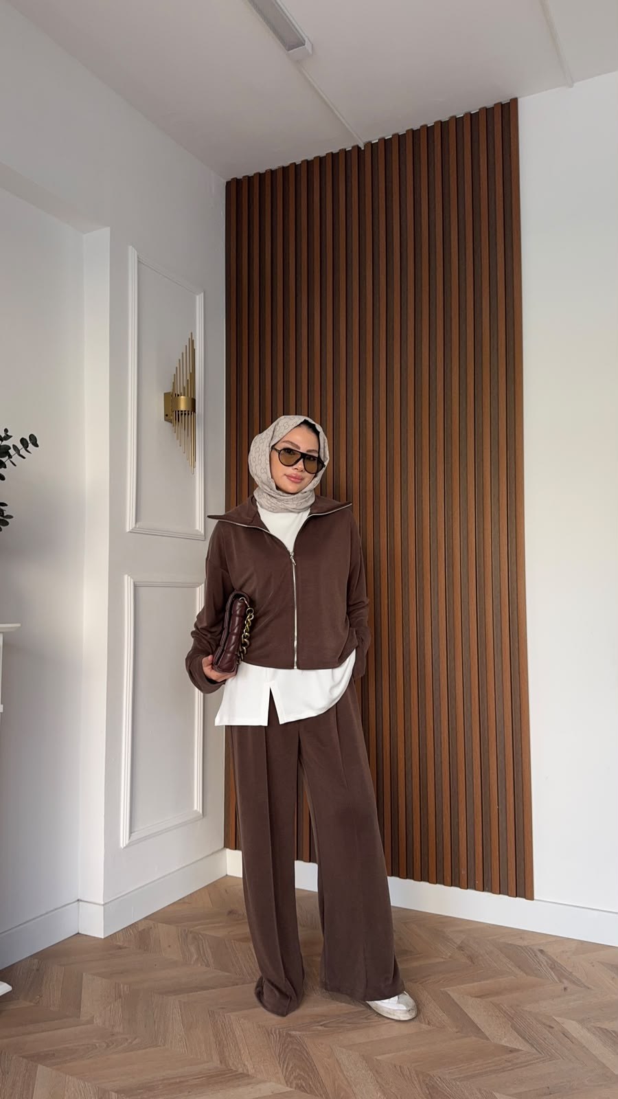MEYSADESIGN PANTOLON TAKIM Yırtmac Detaylı Üçlü Eşofman Takım Acı Kahve