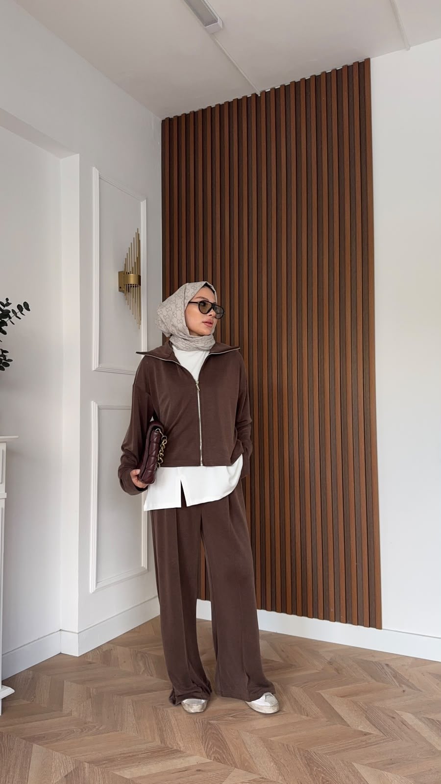 MEYSADESIGN PANTOLON TAKIM Yırtmac Detaylı Üçlü Eşofman Takım Acı Kahve