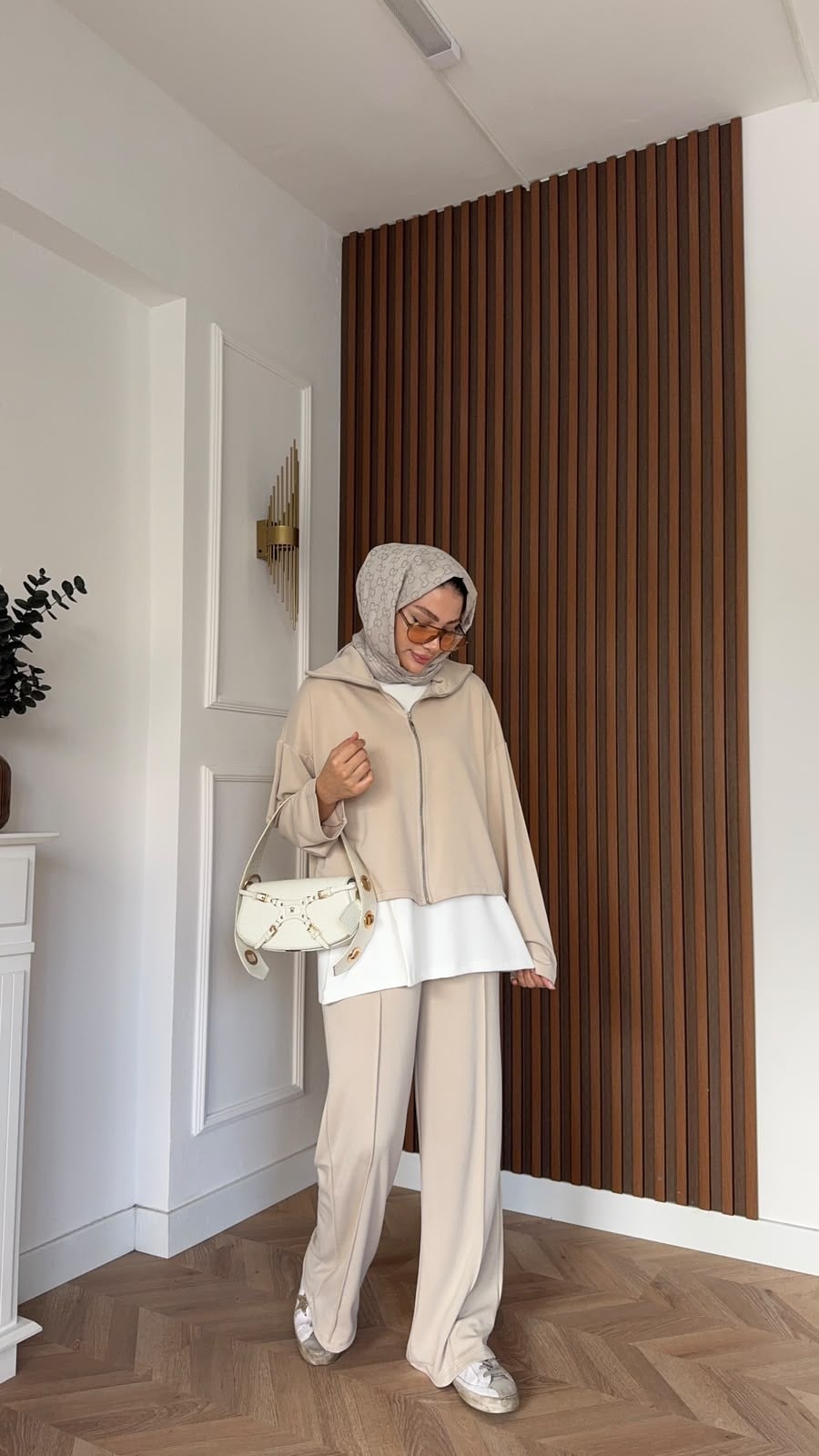 MEYSADESIGN PANTOLON TAKIM Yırtmac Detaylı Üçlü Eşofman Takım Bej