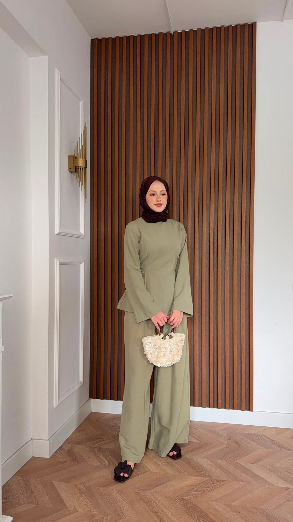 MEYSADESIGN PANTOLON TAKIM Yırtmaç Detaylı Keten Pantolonlu Takım Haki