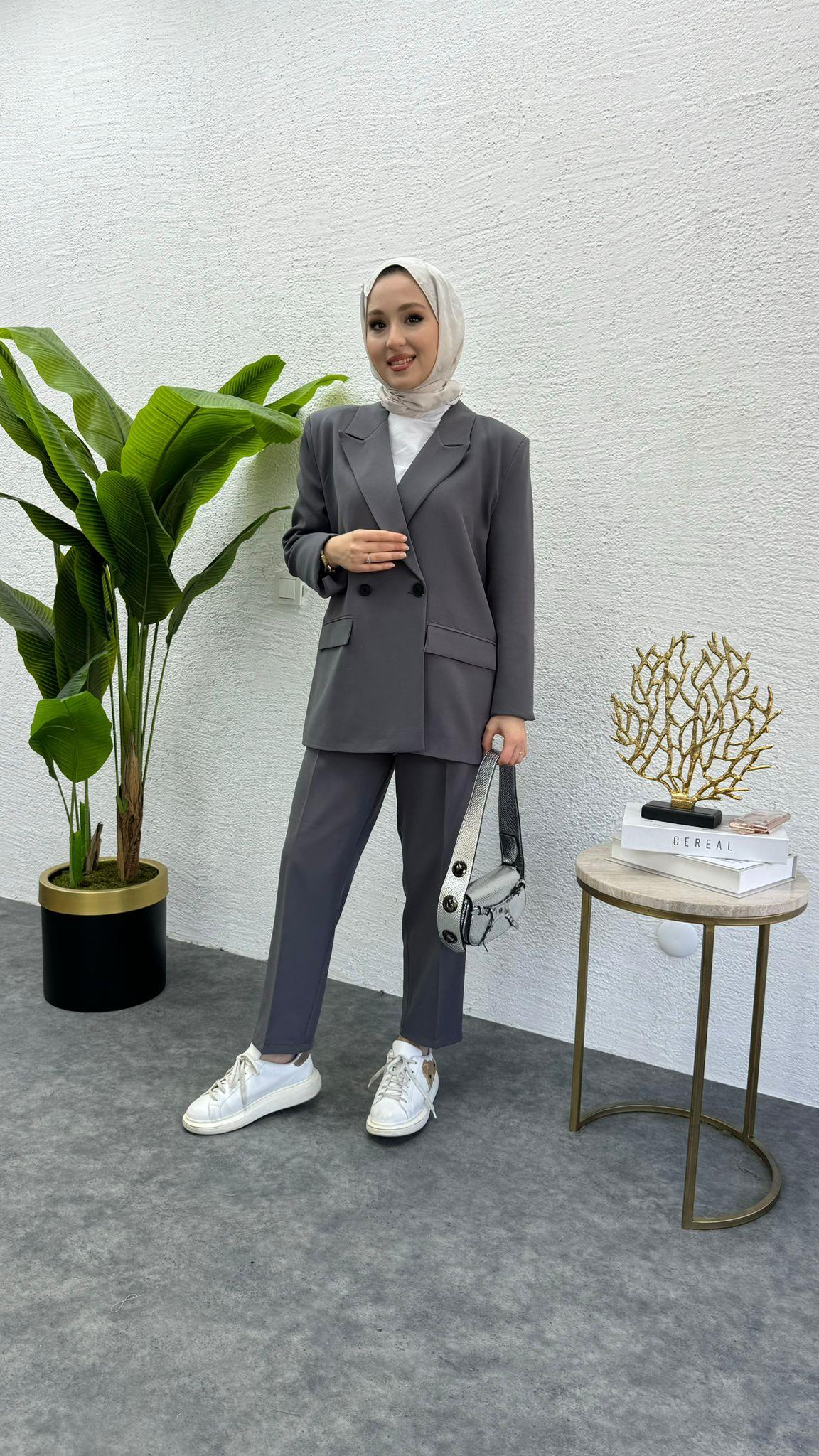 MEYSADESIGN PANTOLON TAKIM Zra Muadil Ceketli İkili Takım Gri