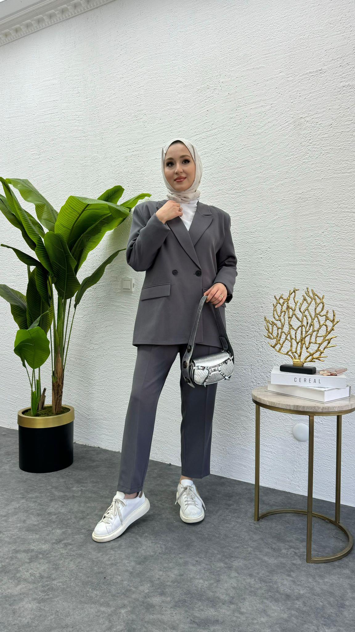 MEYSADESIGN PANTOLON TAKIM Zra Muadil Ceketli İkili Takım Gri