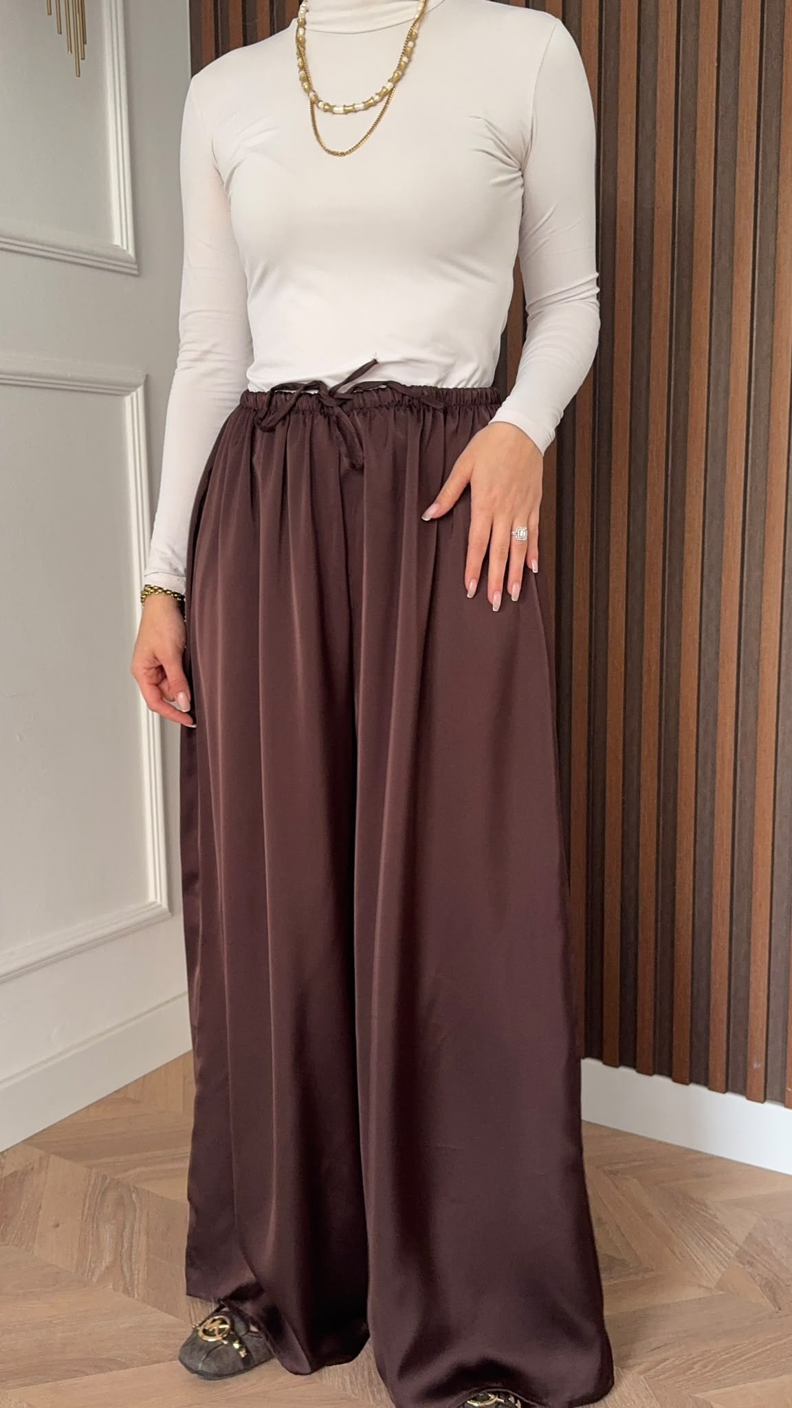 MEYSADESIGN PANTOLON Zr Muadil Saten Pantolon Acı Kahve