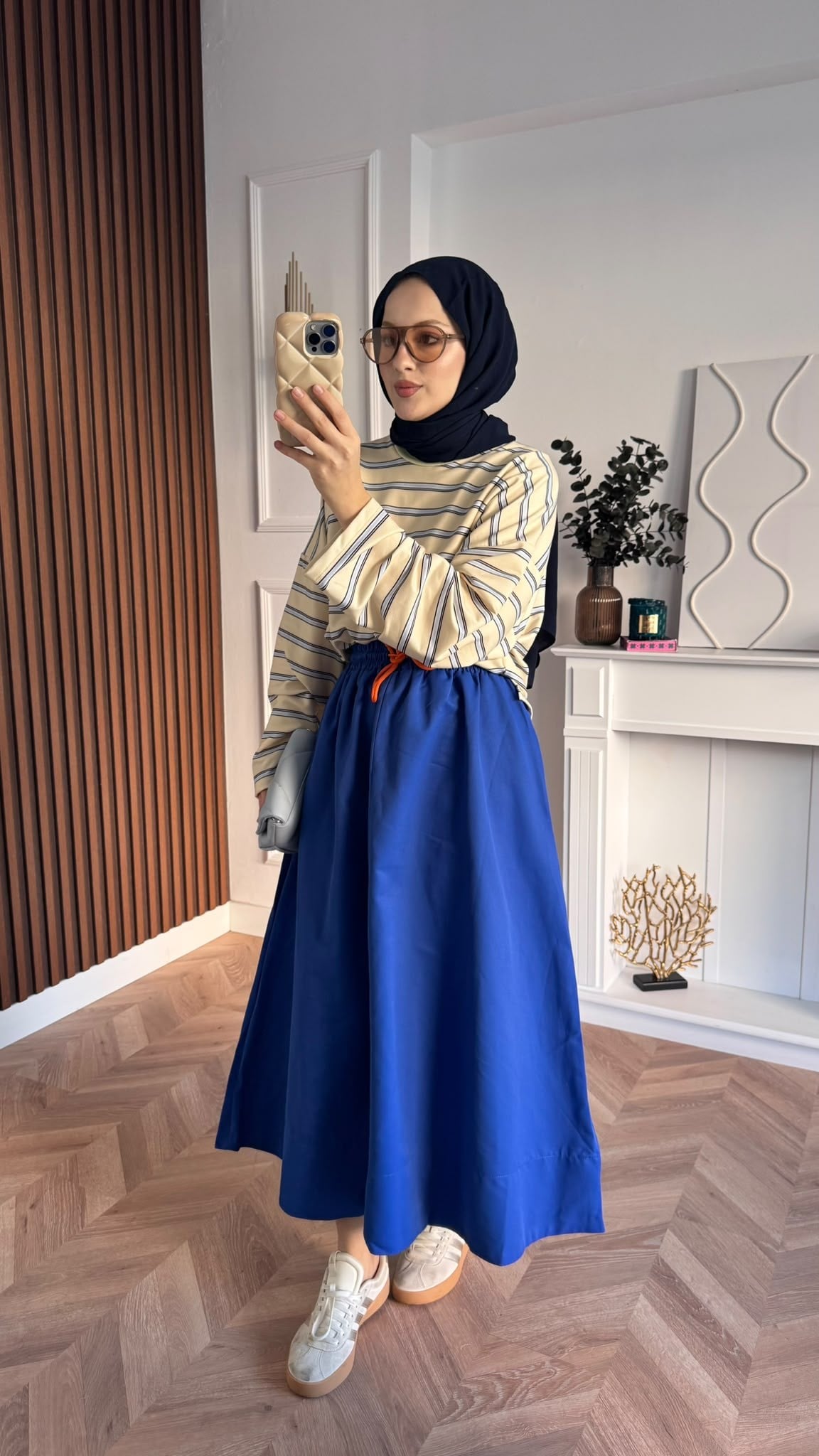 MEYSADESIGN SWEAT Nage Çizgili Sweatshirt Bej Mavi