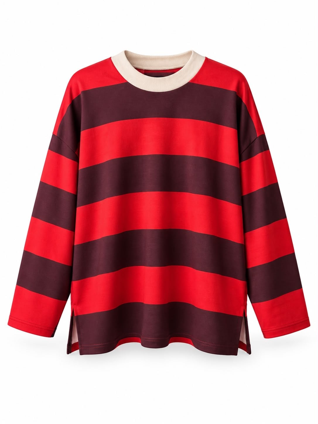 MEYSADESIGN SWEAT Nage Çizgili Sweatshirt Kırmızı Kahve