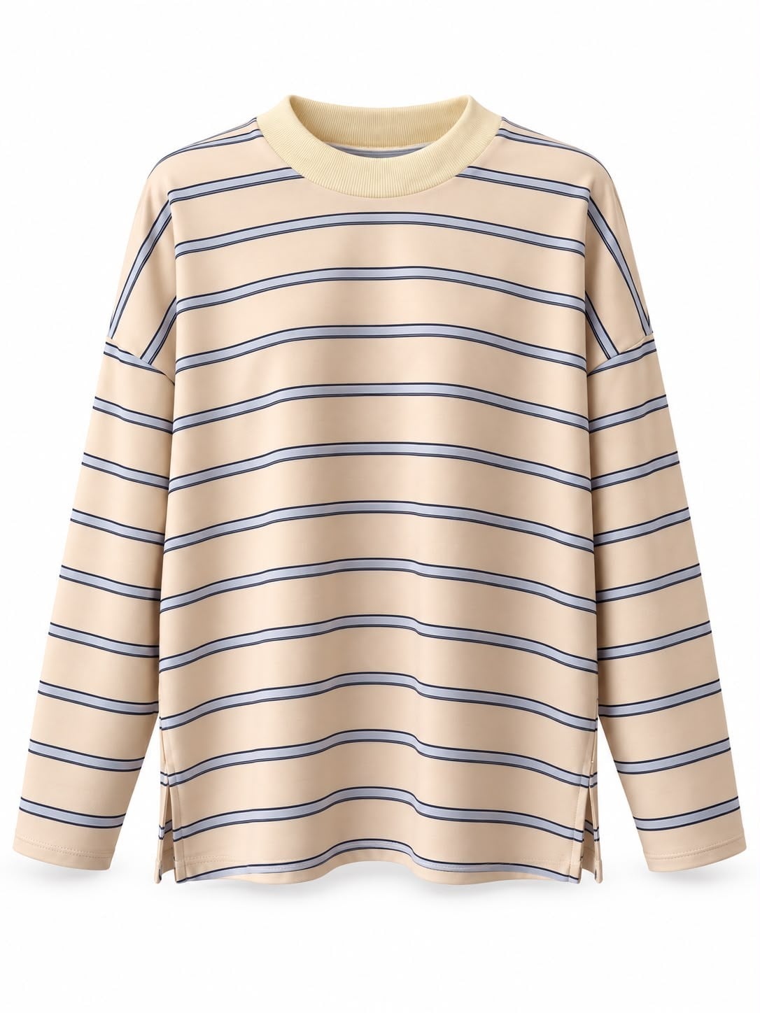 MEYSADESIGN SWEAT Nage Çizgili Sweatshirt Bej Mavi