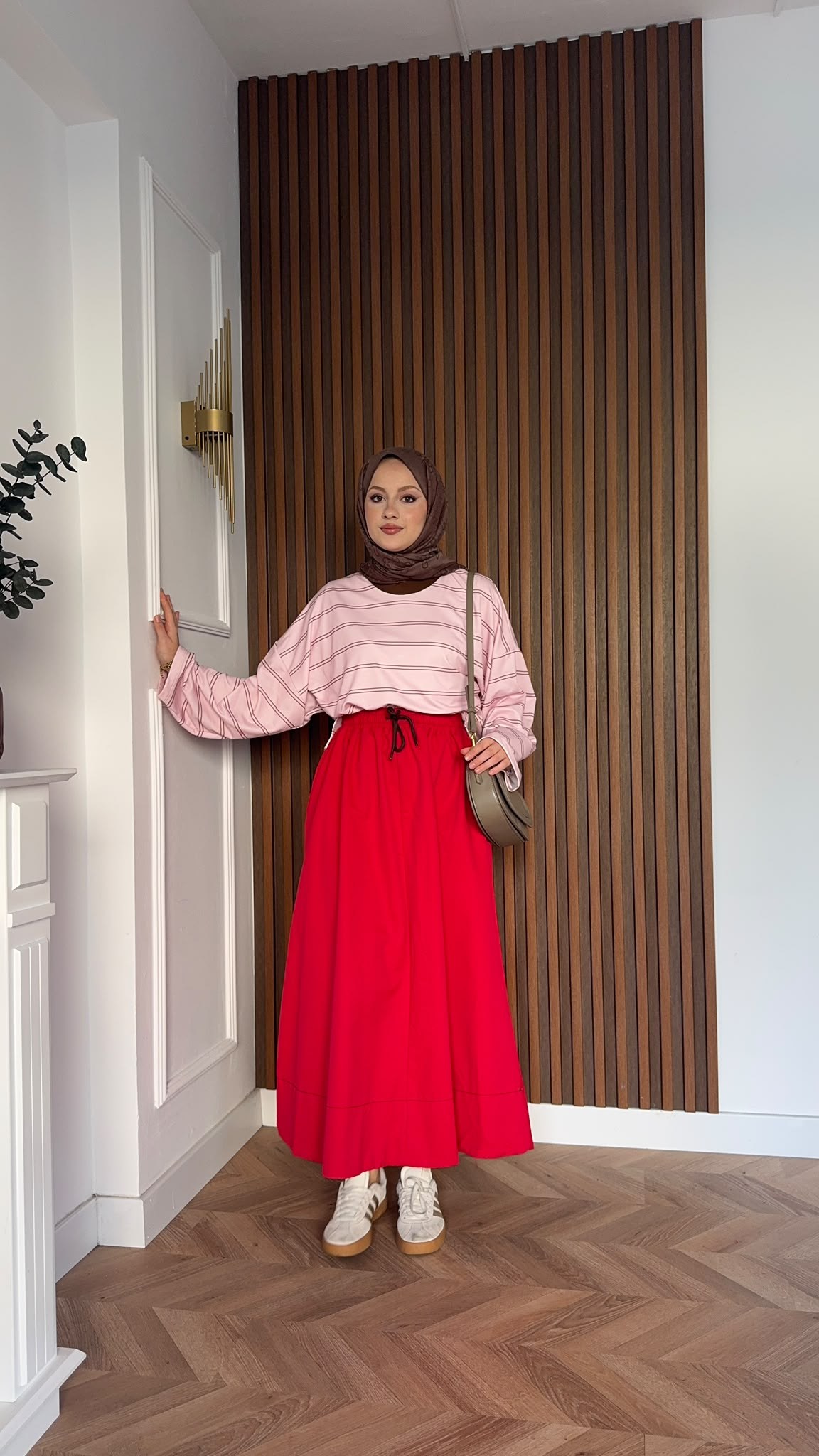 MEYSADESIGN SWEAT Nage Çizgili Sweatshirt Pudra Kahve