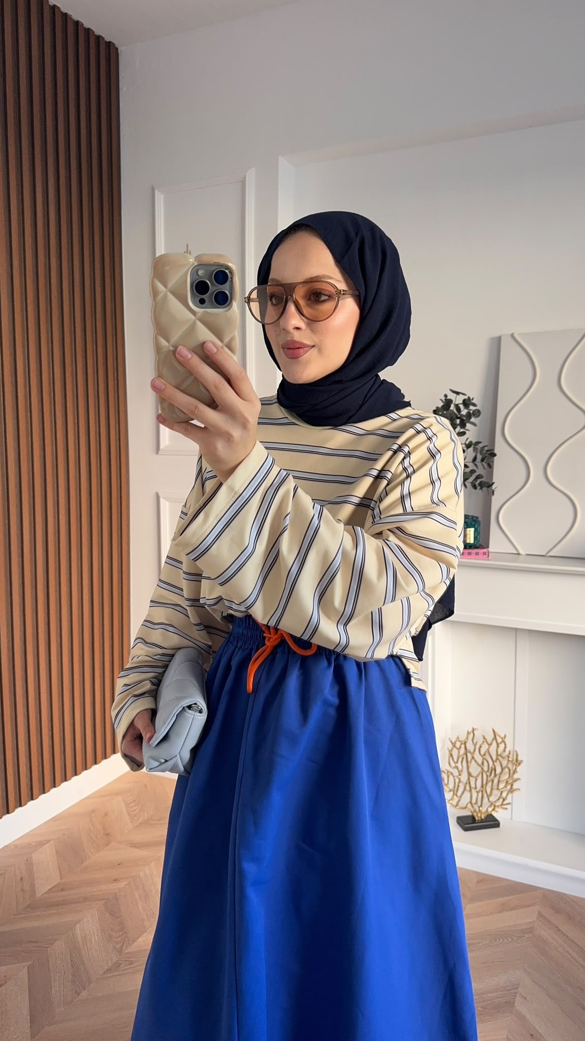 MEYSADESIGN SWEAT Nage Çizgili Sweatshirt Bej Mavi