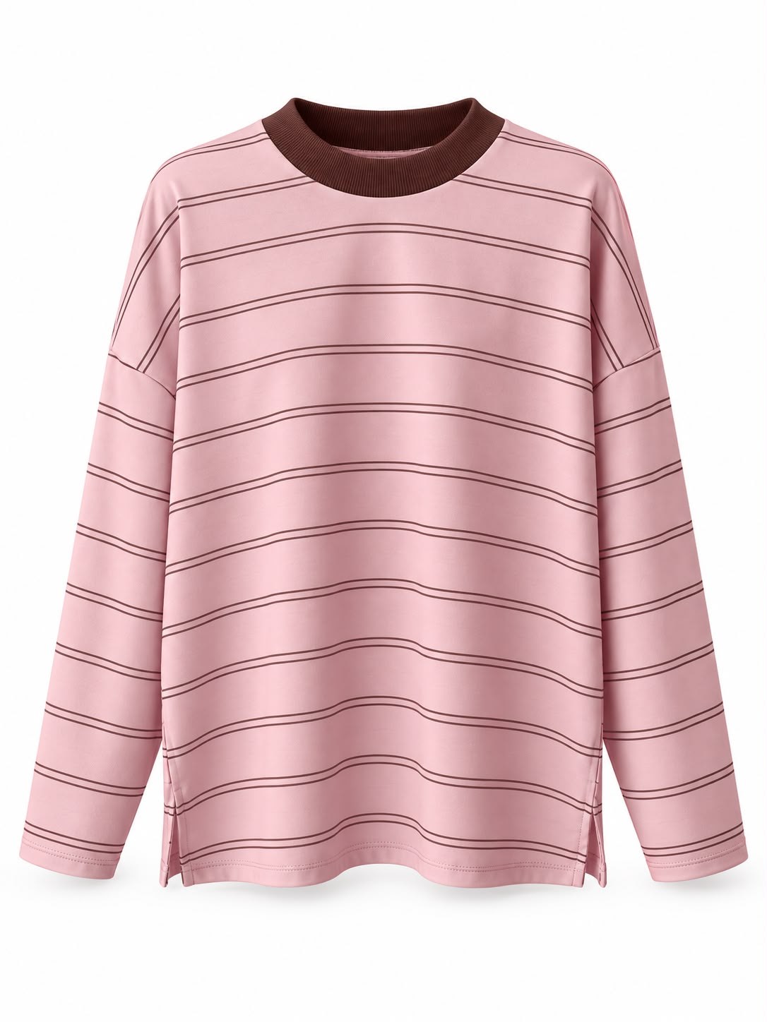 MEYSADESIGN SWEAT Nage Çizgili Sweatshirt Pudra Kahve