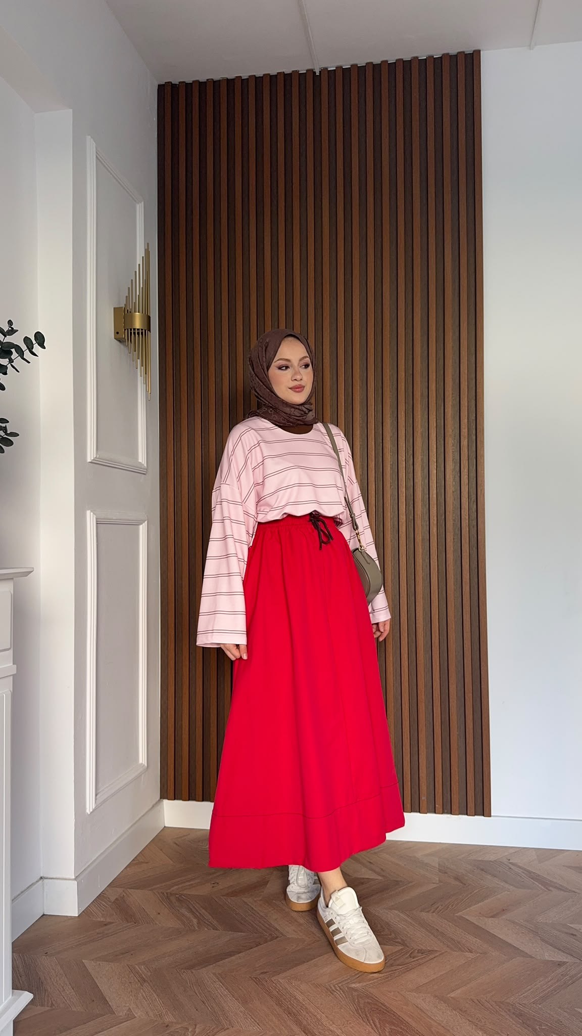 MEYSADESIGN SWEAT Nage Çizgili Sweatshirt Pudra Kahve
