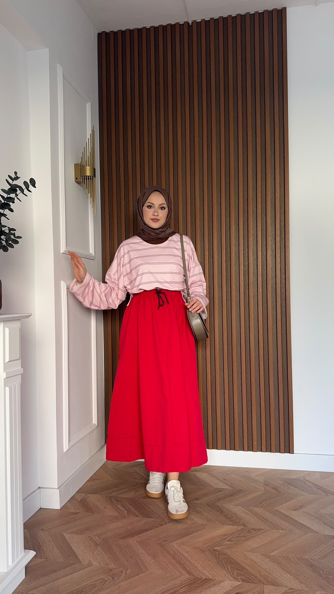 MEYSADESIGN SWEAT Nage Çizgili Sweatshirt Pudra Kahve