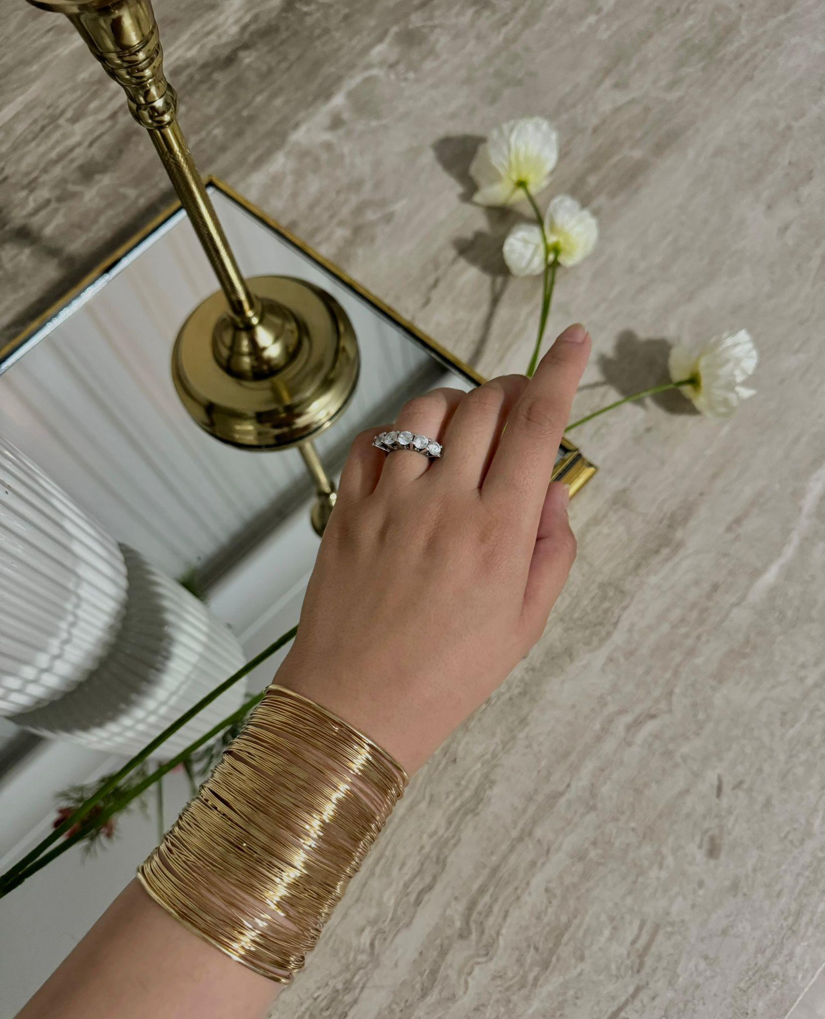 MEYSADESIGN TAKI & AKSESUAR Çelik Kaplama Tel Kelepçe Gold Ayarlanabilir Bileklik