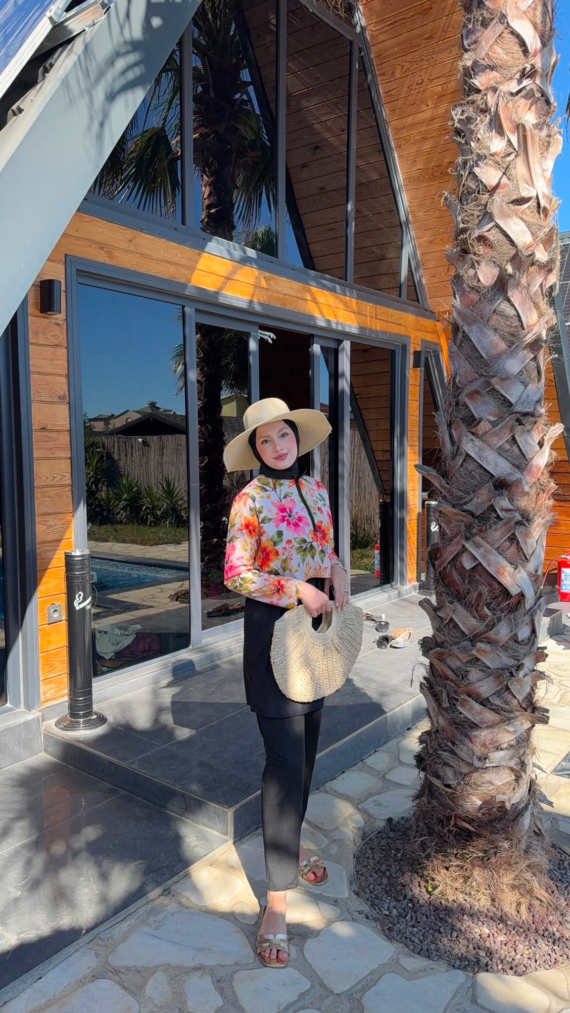 MEYSADESIGN TESETTÜR MAYO Flowers Desenli Üçlü Mayo Seti Turuncu Çiçek