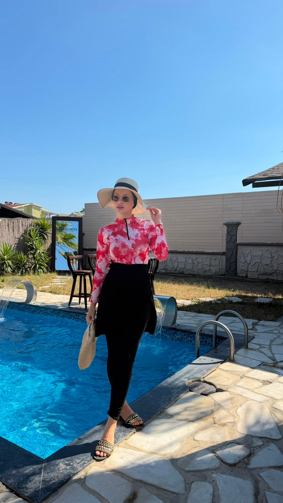 MEYSADESIGN TESETTÜR MAYO Fuşya Desen Dörtlü Sörfçü Mayo Seti