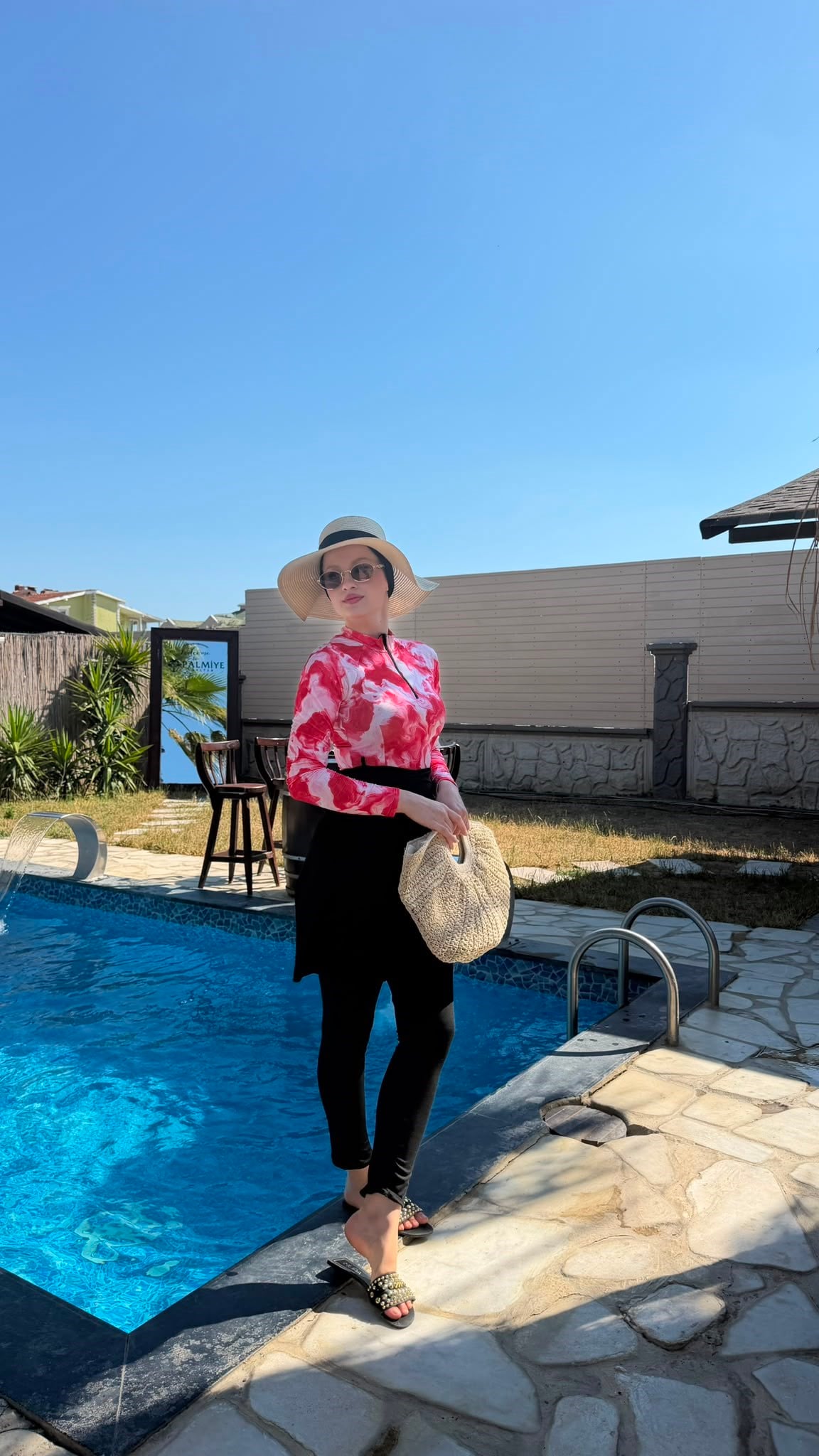 MEYSADESIGN TESETTÜR MAYO Fuşya Desen Dörtlü Sörfçü Mayo Seti