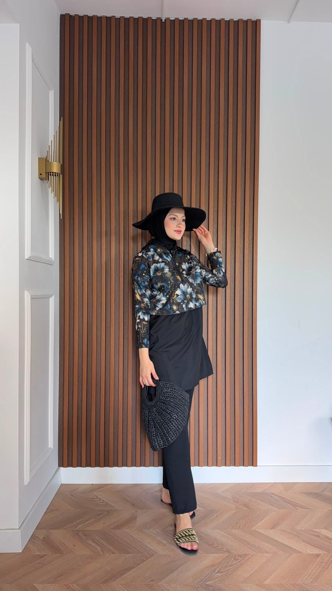 MEYSADESIGN TESETTÜR MAYO Shine Mavi Çiçekli Üçlü Mayo Seti