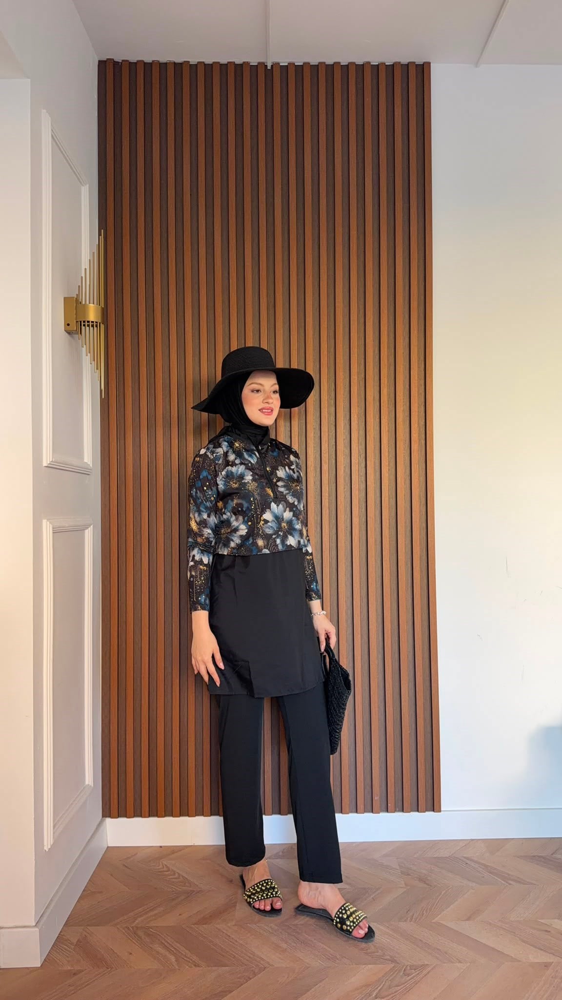 MEYSADESIGN TESETTÜR MAYO Shine Mavi Çiçekli Üçlü Mayo Seti
