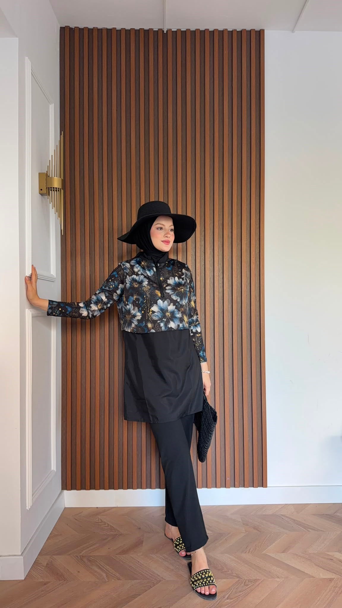 MEYSADESIGN TESETTÜR MAYO Shine Mavi Çiçekli Üçlü Mayo Seti