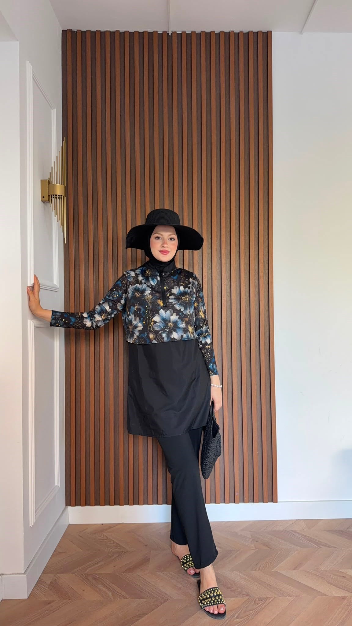 MEYSADESIGN TESETTÜR MAYO Shine Mavi Çiçekli Üçlü Mayo Seti
